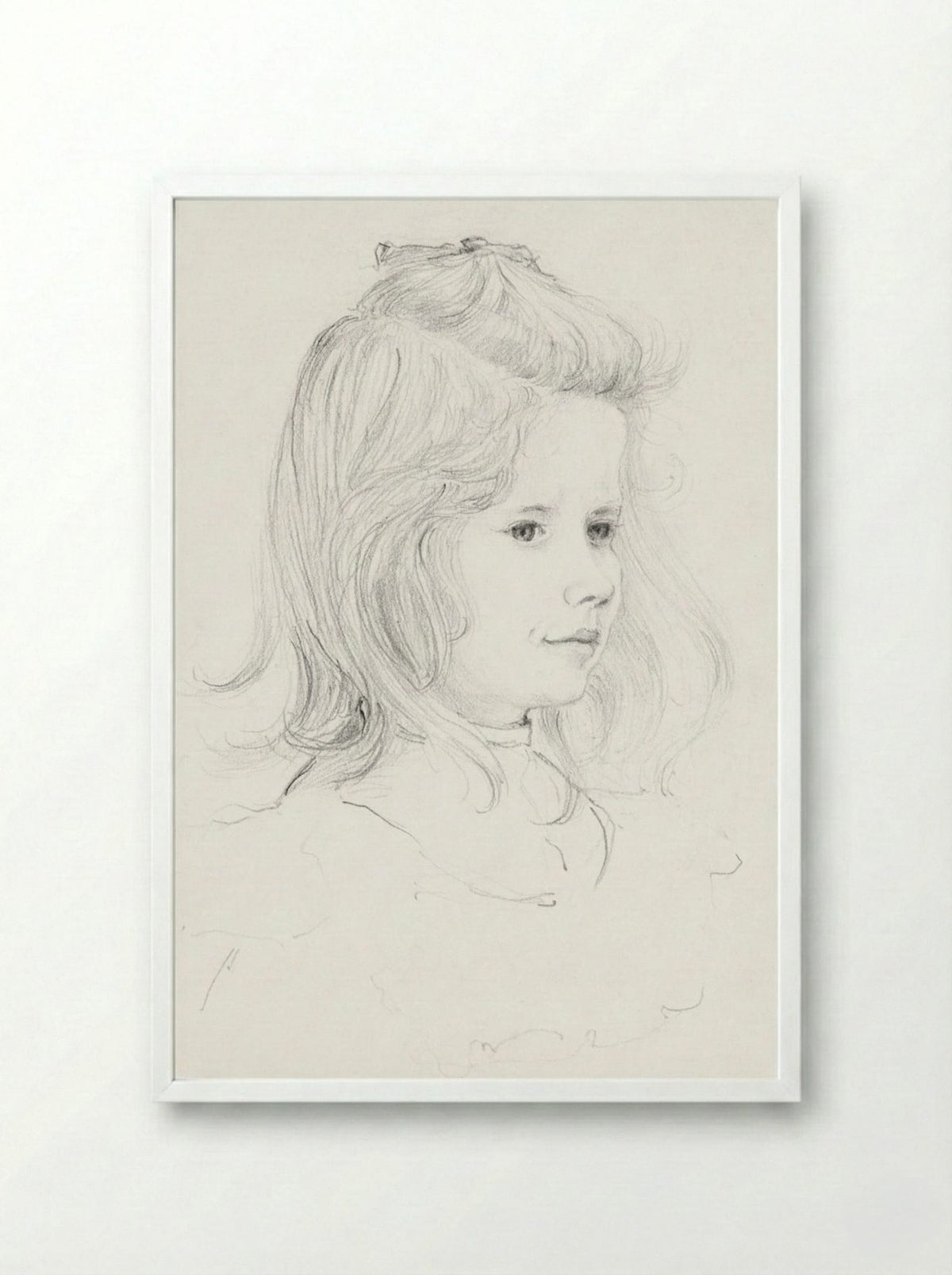 Portrait of a Girl (Sketch) - Julie de Graag - Framed Print White
