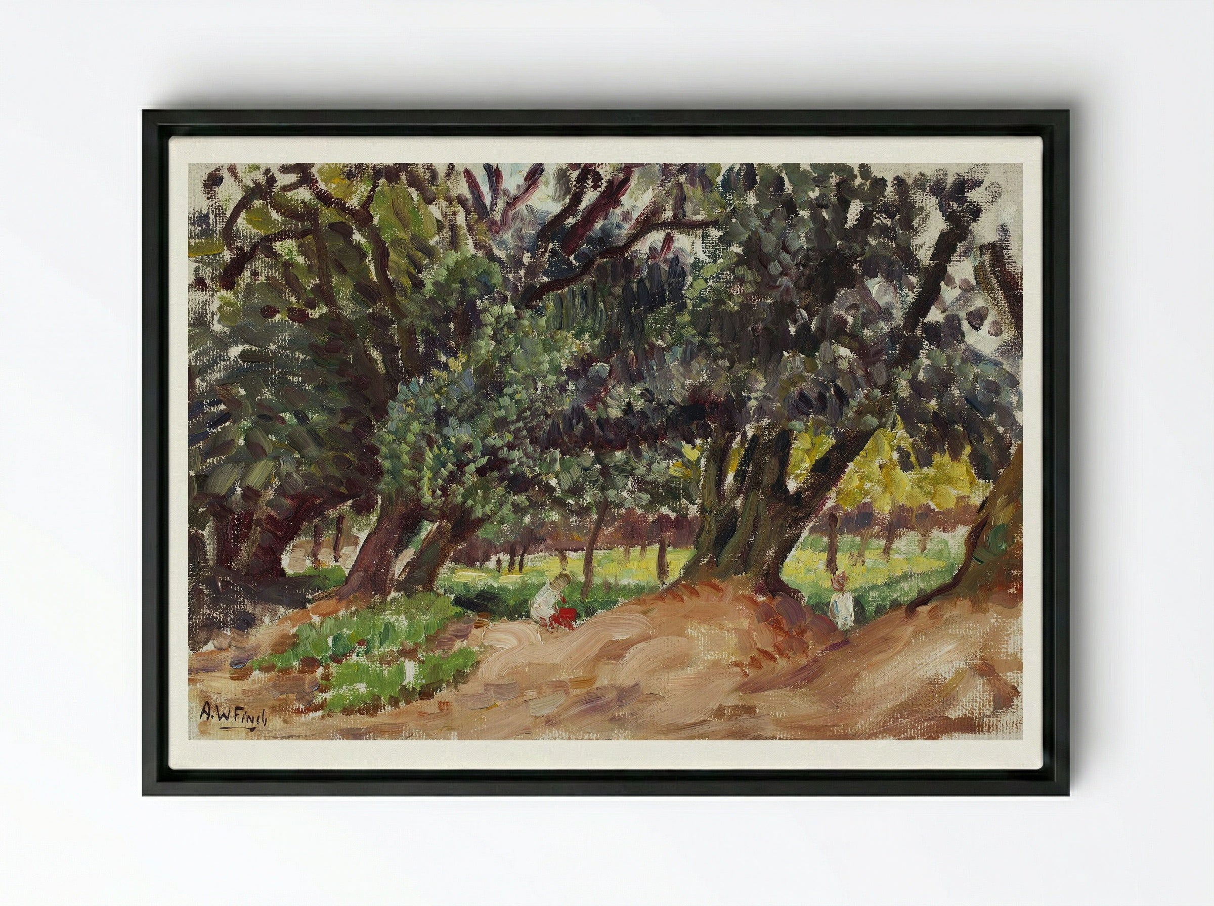 Park Scene, England (Puistokuva Englannista) - Alfred William Finch - Framed Canvas Black