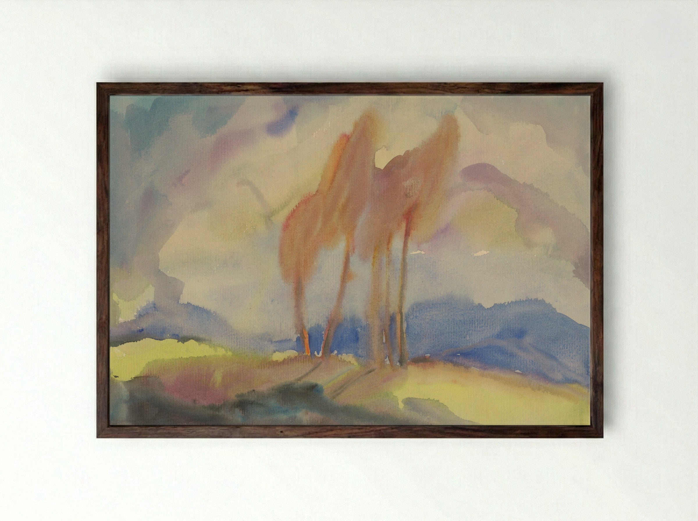 Autumn Birch Trees in a Sunlit Meadow - Zolo Palugyay - Framed Print Dark Wood
