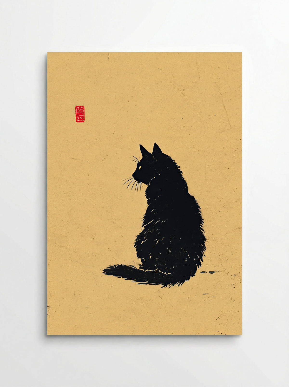 Sumi-e Black Cat – Minimalist Japanese Ink Art Print - Poster