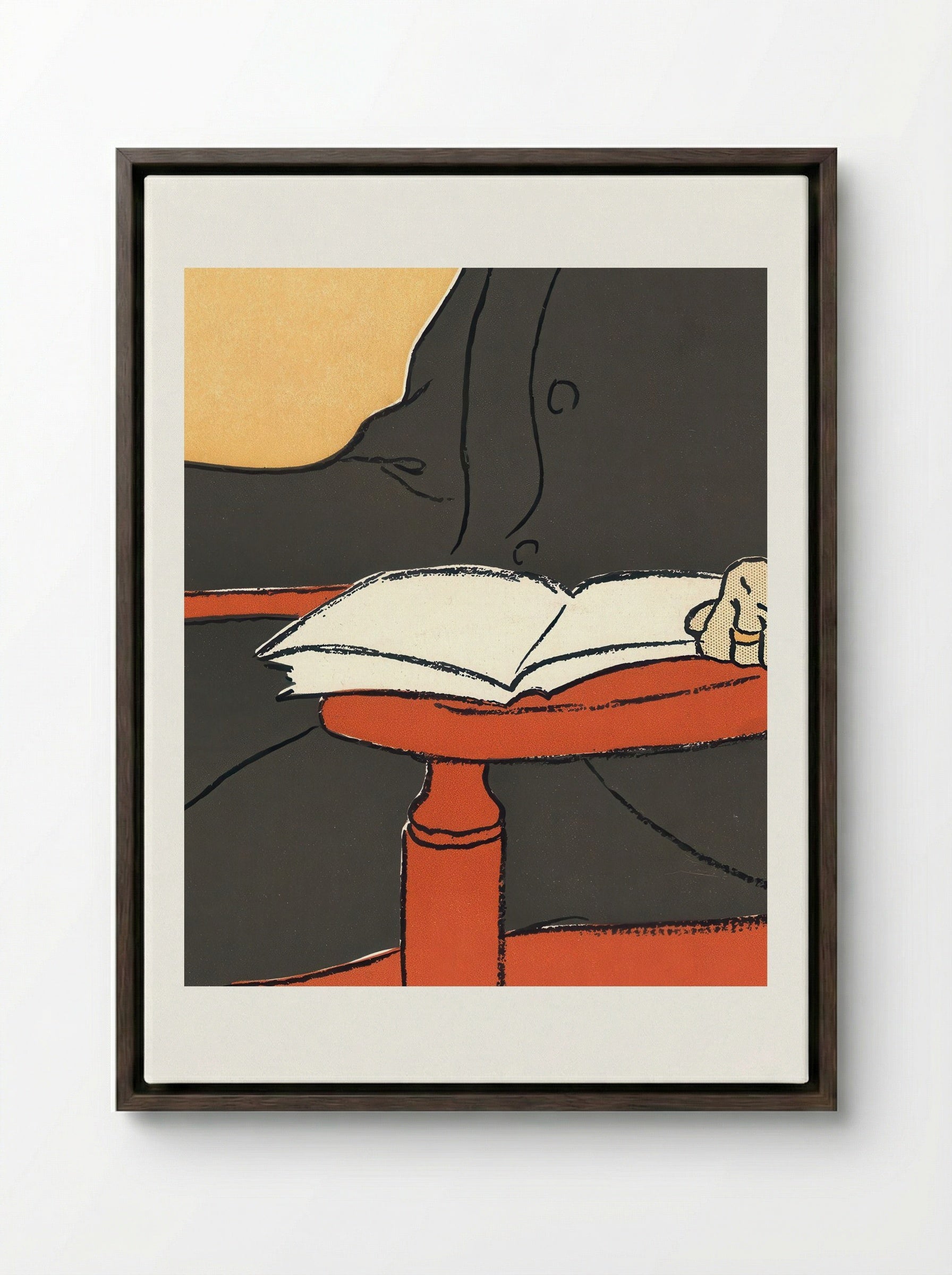 Man Reading in Armchair - Edward Penfield - Framed Canvas Dark Wood