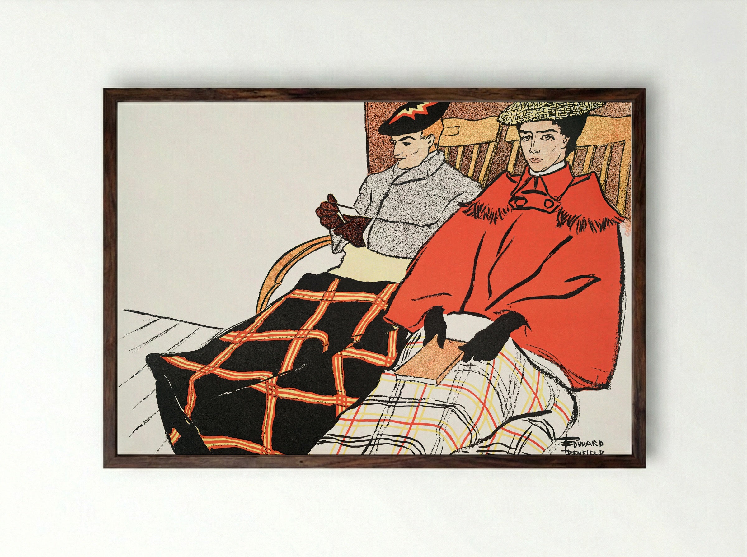 Man and Woman Sitting Together - Edward Penfield - Framed Print Dark Wood
