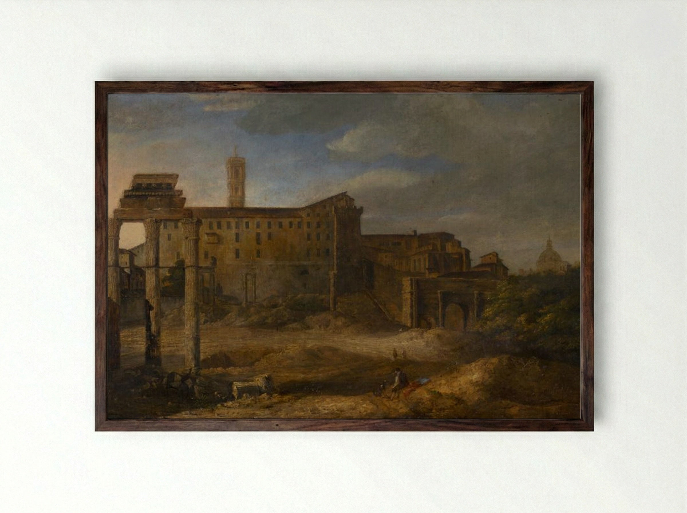 Roman Ruins with Figures - Giovanni Paolo Panini - Framed Print Dark Wood