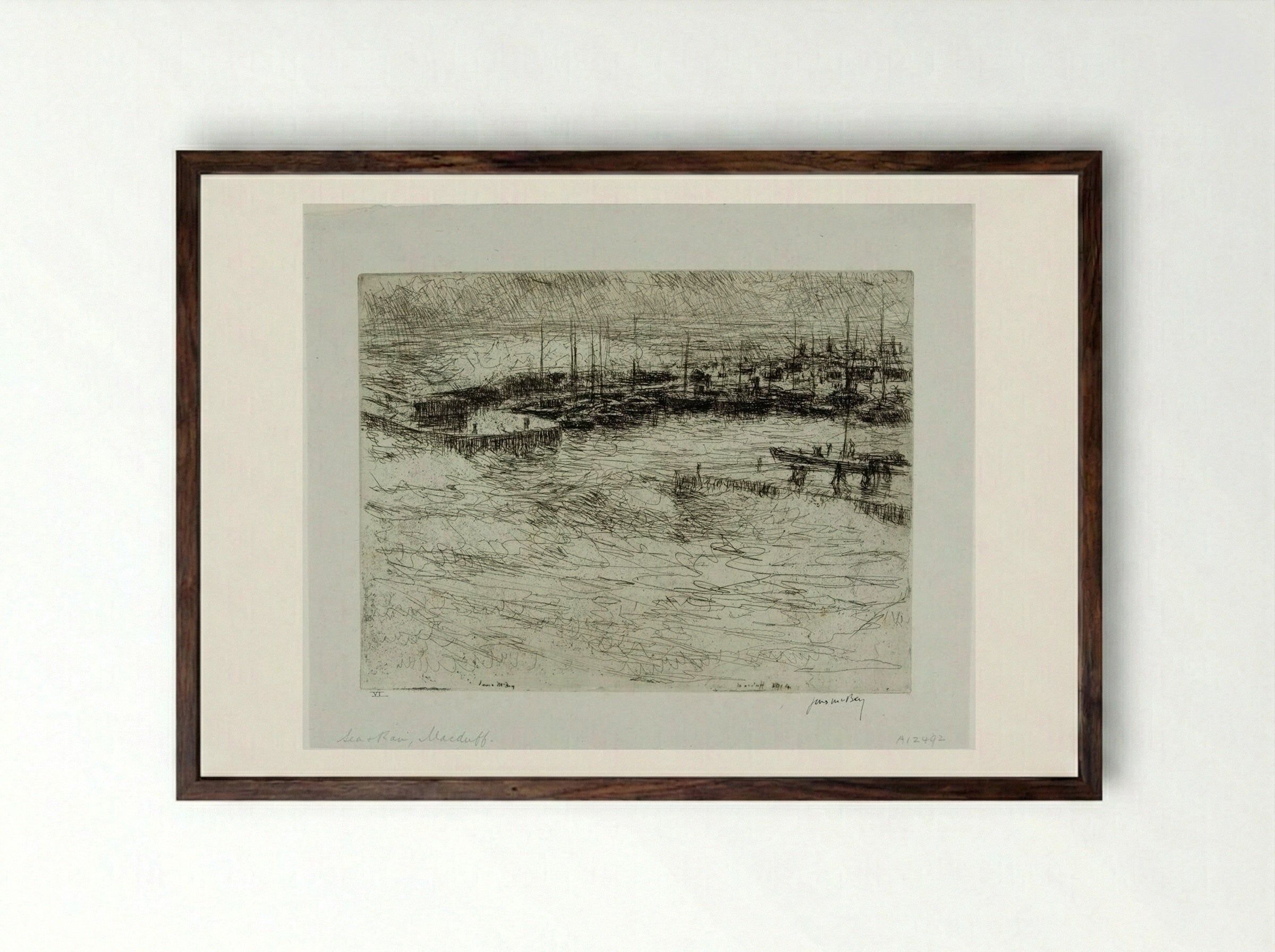 Sea and Rain, McDuff - James McBey - Framed Print Dark Wood