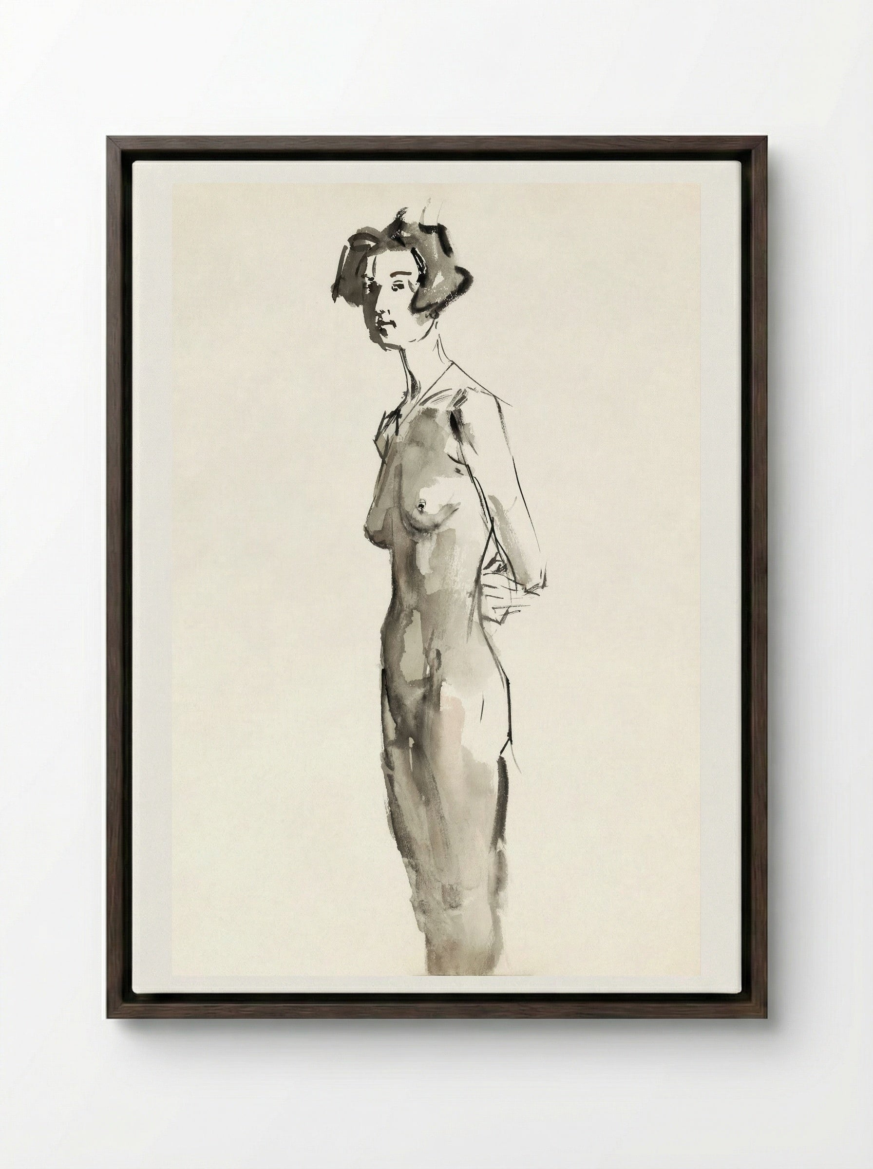 Standing Female Nude - Isaac Israels - Framed Canvas Dark Wood