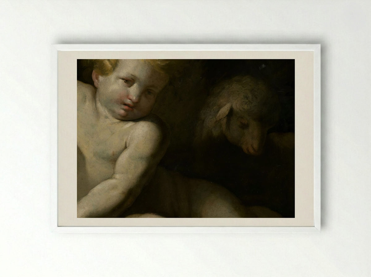 Ecce Agnus Dei (Infant Saint John the Baptist with Lamb) - Bartolomé Esteban Murillo - Framed Print White