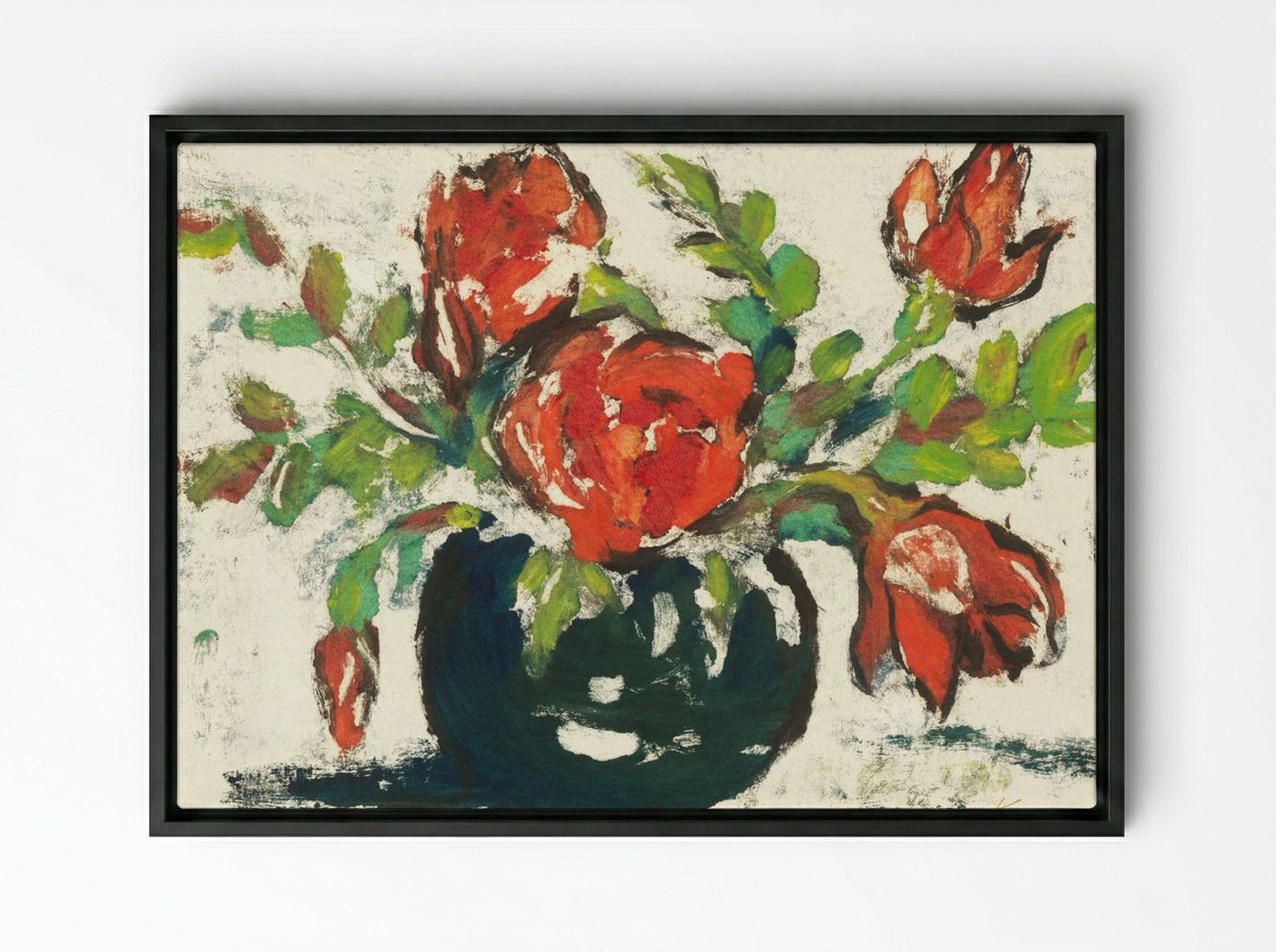 Bouquet in Flower Vase - Karl Hofer - Framed Canvas Black