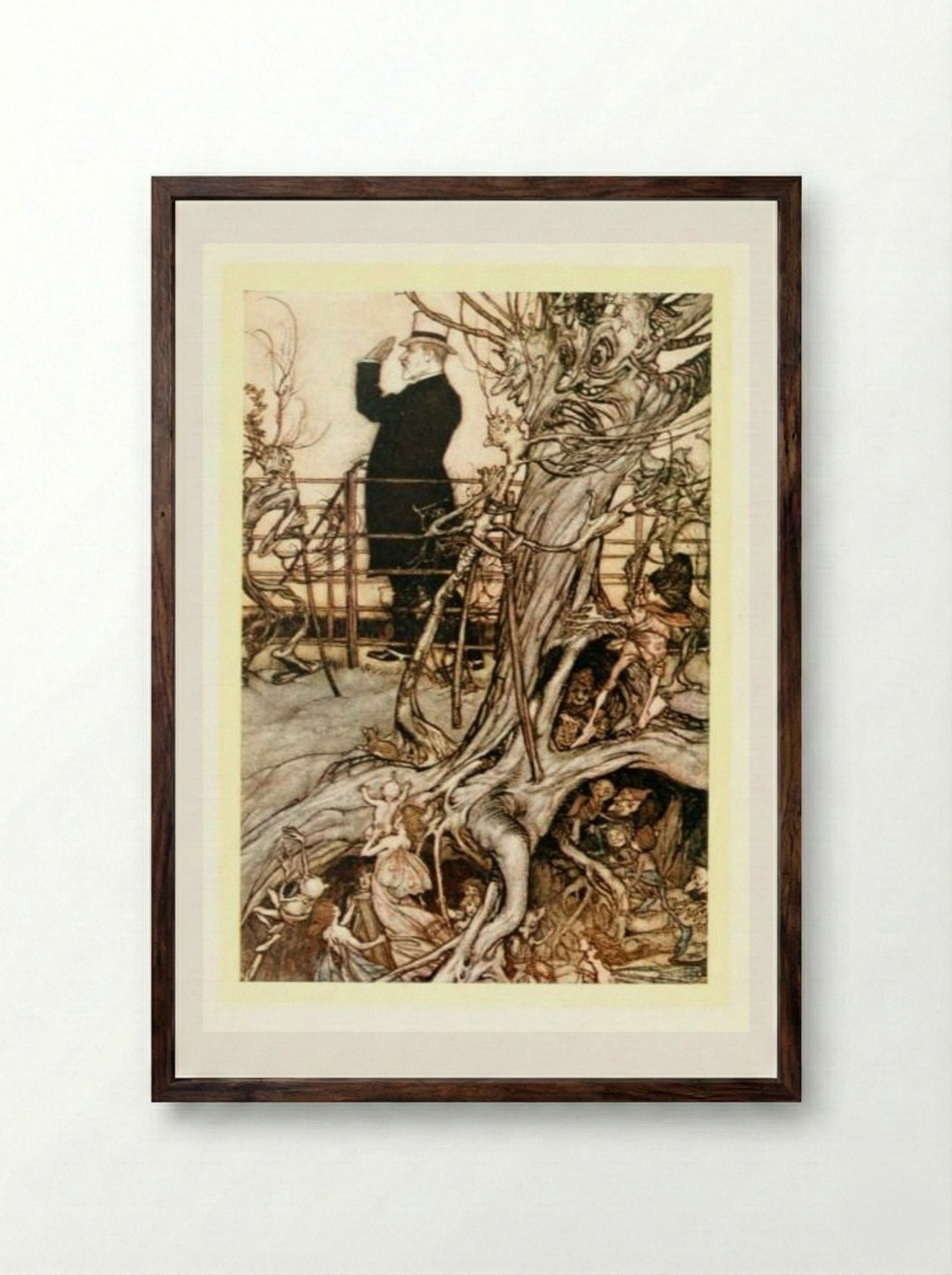 The Kensington Gardens are in London, where the King lives - Arthur Rackham - Framed Print Dark Wood