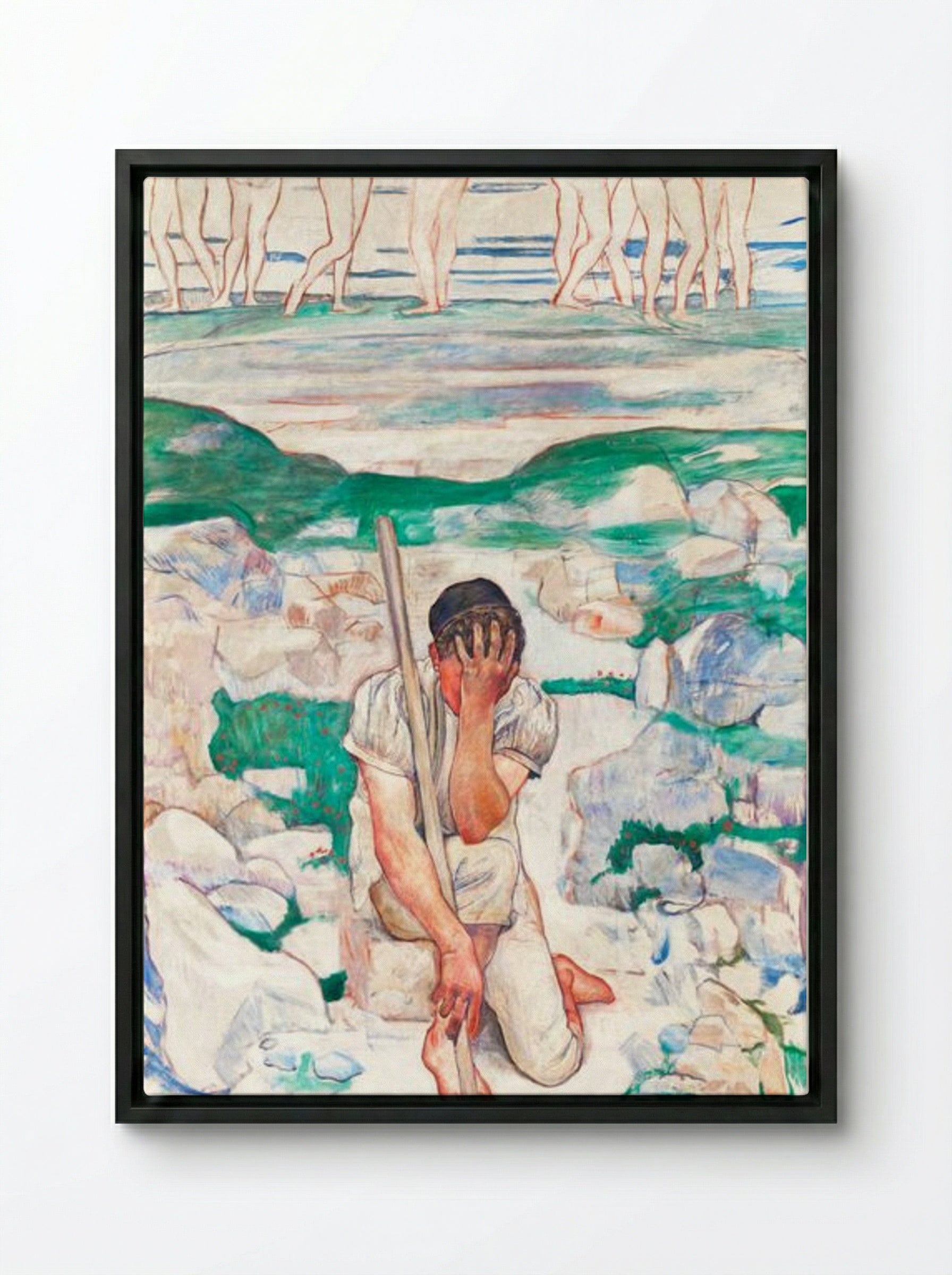 The Dream of the Shepherd - Ferdinand Hodler - Framed Canvas Black