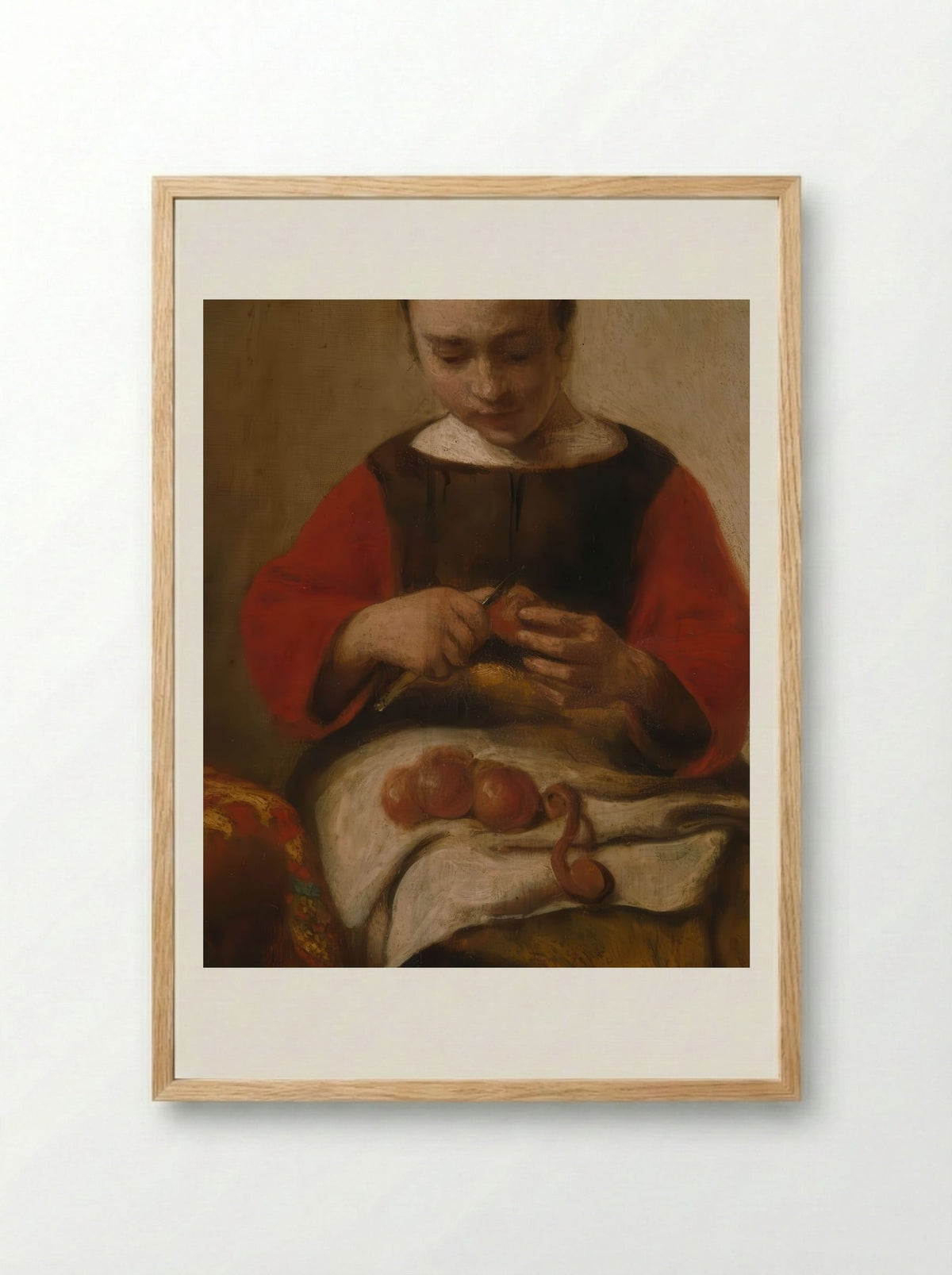 Young Woman Peeling Apples - Eglon van der Neer - Framed Print Wood