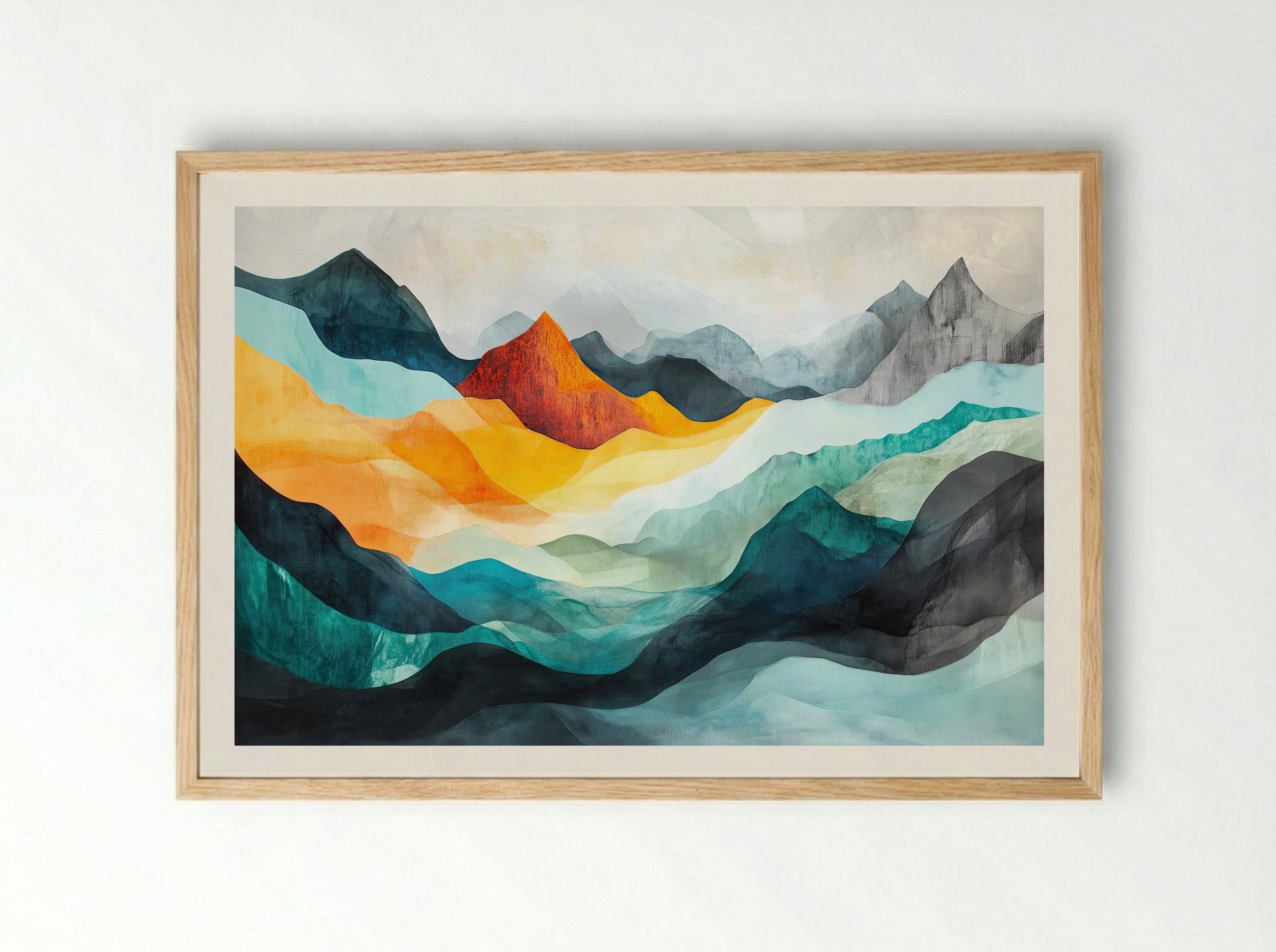 Sunfire Ridge – Abstract Mountain Landscape (Triptych 2 of 3) - Framed Print Wood