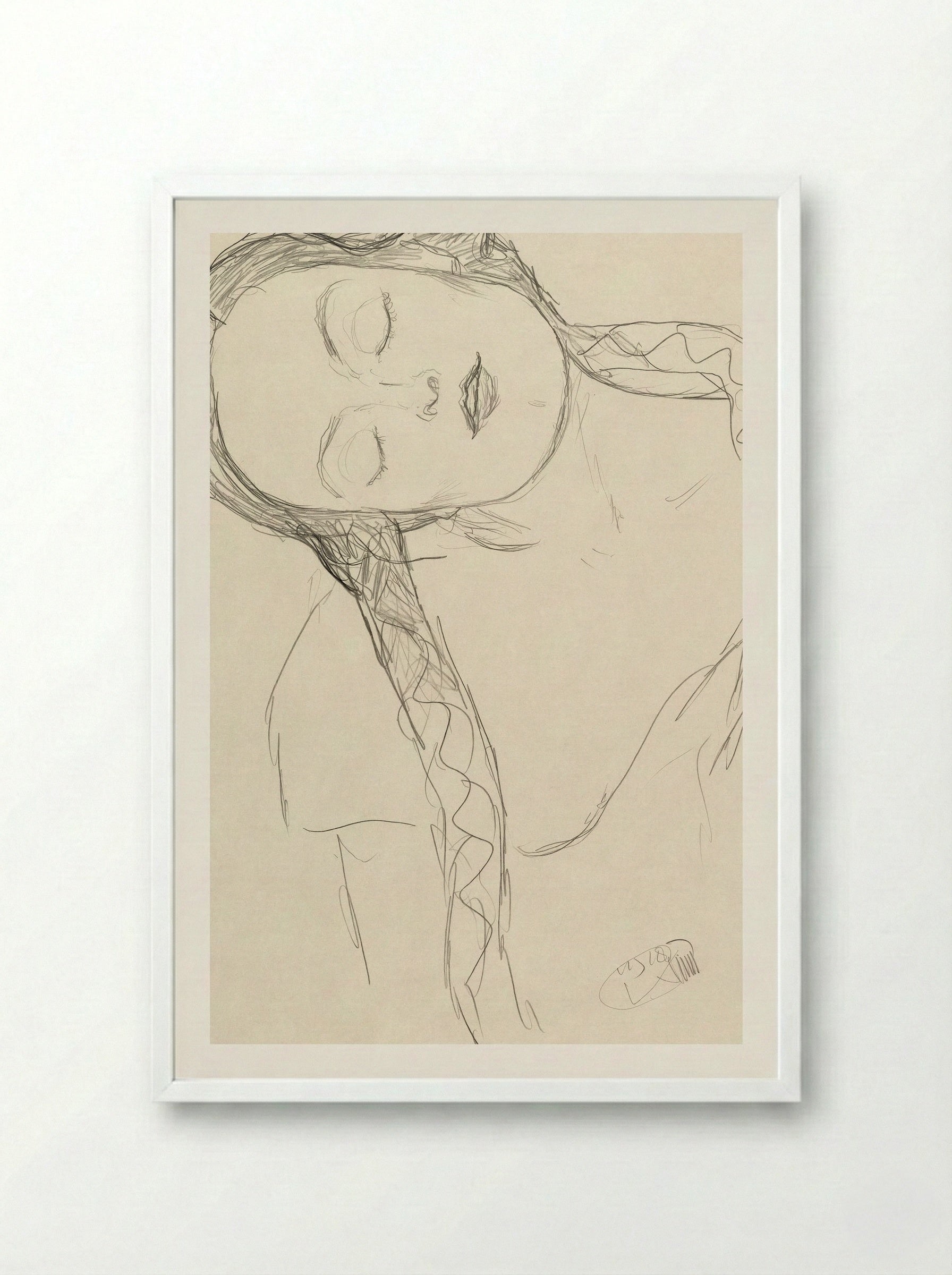 Half-figure of a Young Woman - Gustav Klimt - Framed Print White