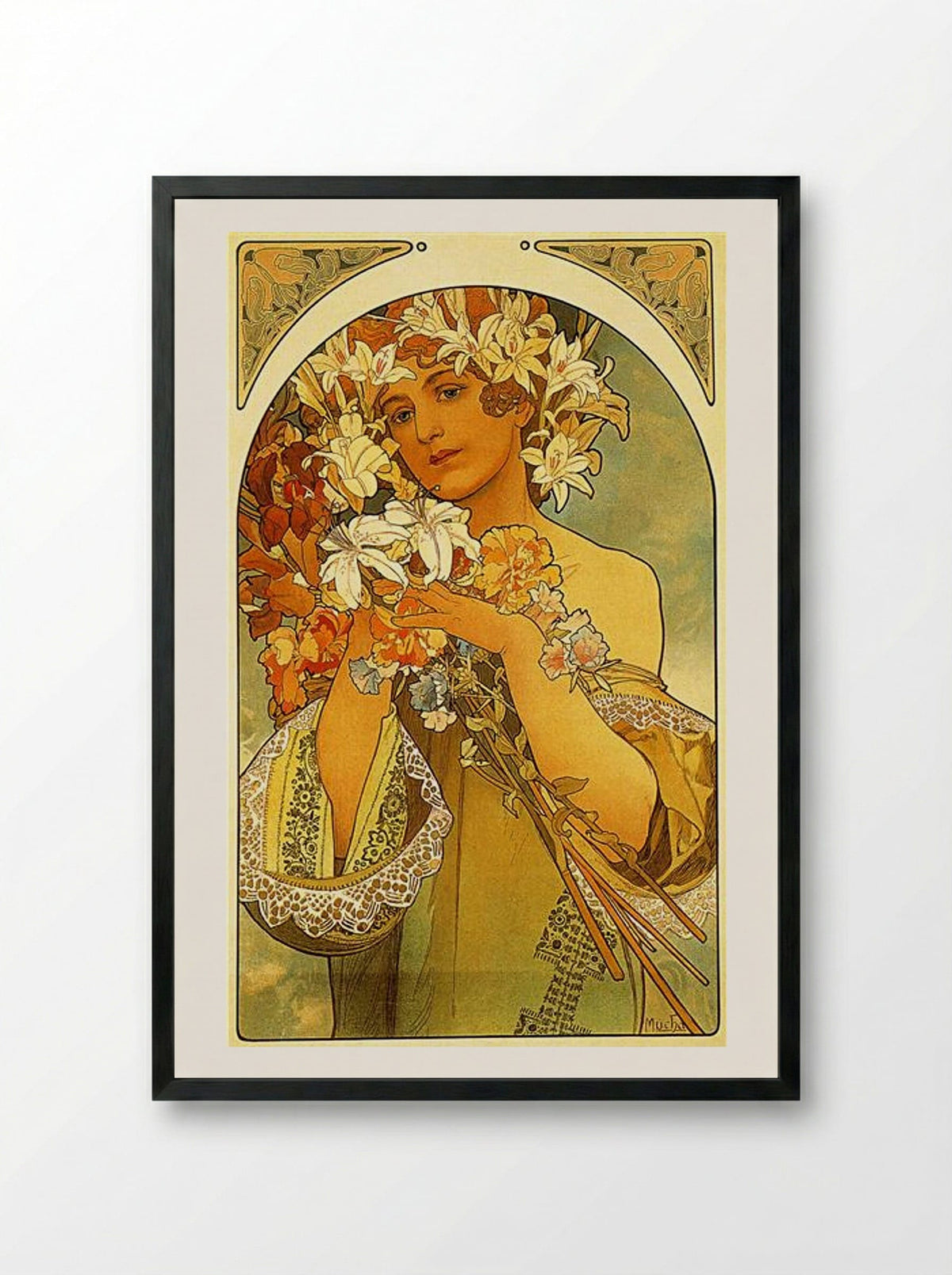 Flower - Alphonse Mucha - Framed Print Black