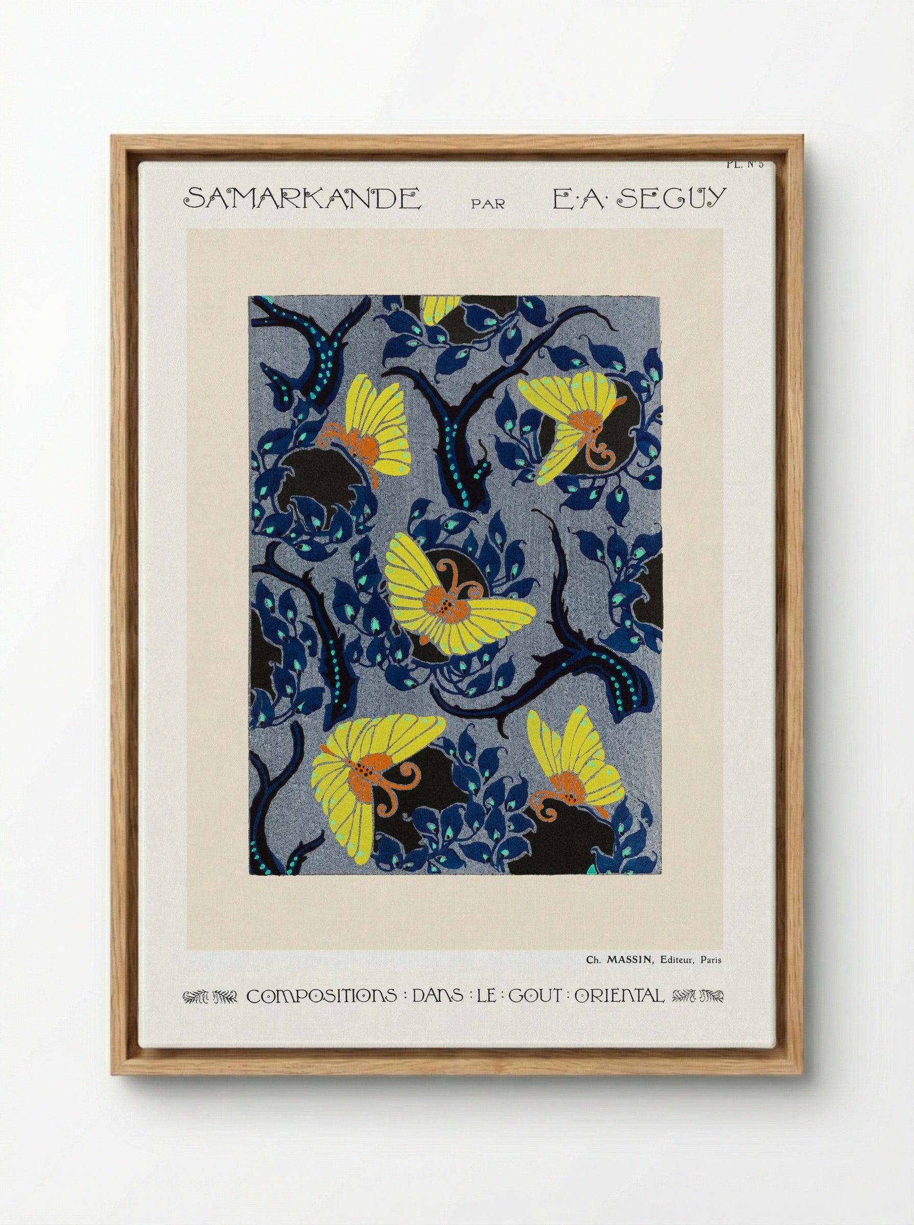Samarkande, Plate No. 5 (Butterflies and Branches) - E. A. Séguy - Framed Canvas Wood