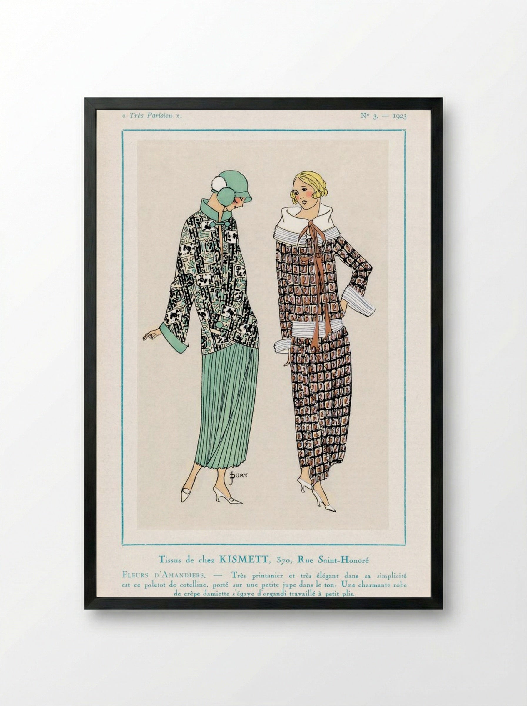 Fashion Illustration for Tissus de Chez Kismett (Très Parisien) - Fine Art Print - Framed Print Black