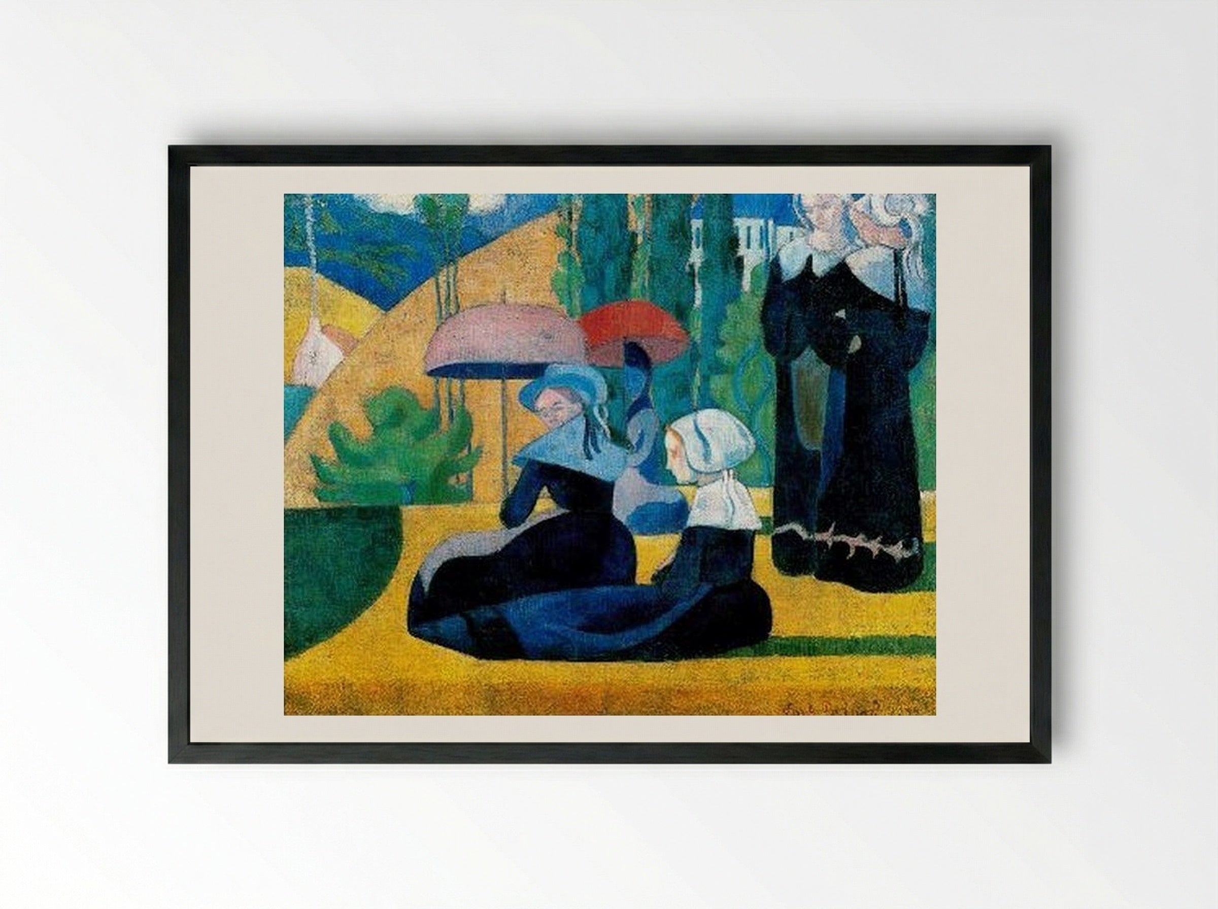 Breton Women with Parasols - Émile Bernard - Framed Print Black