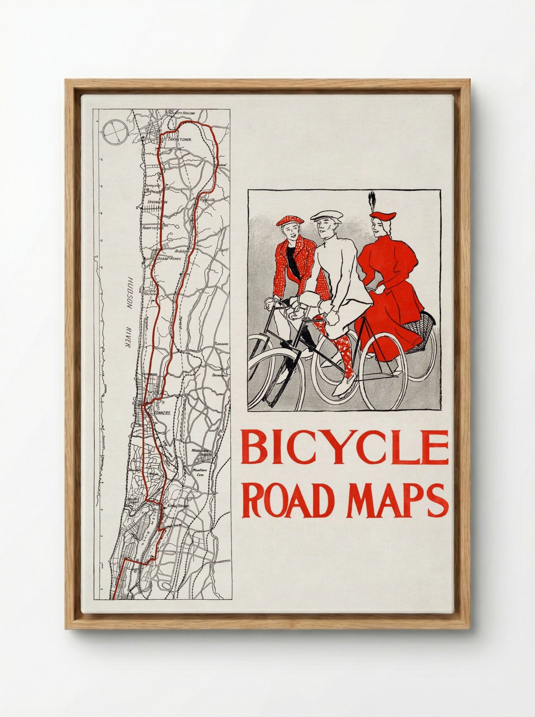 Bicycle Road Maps - Edward Penfield - Framed Canvas Wood