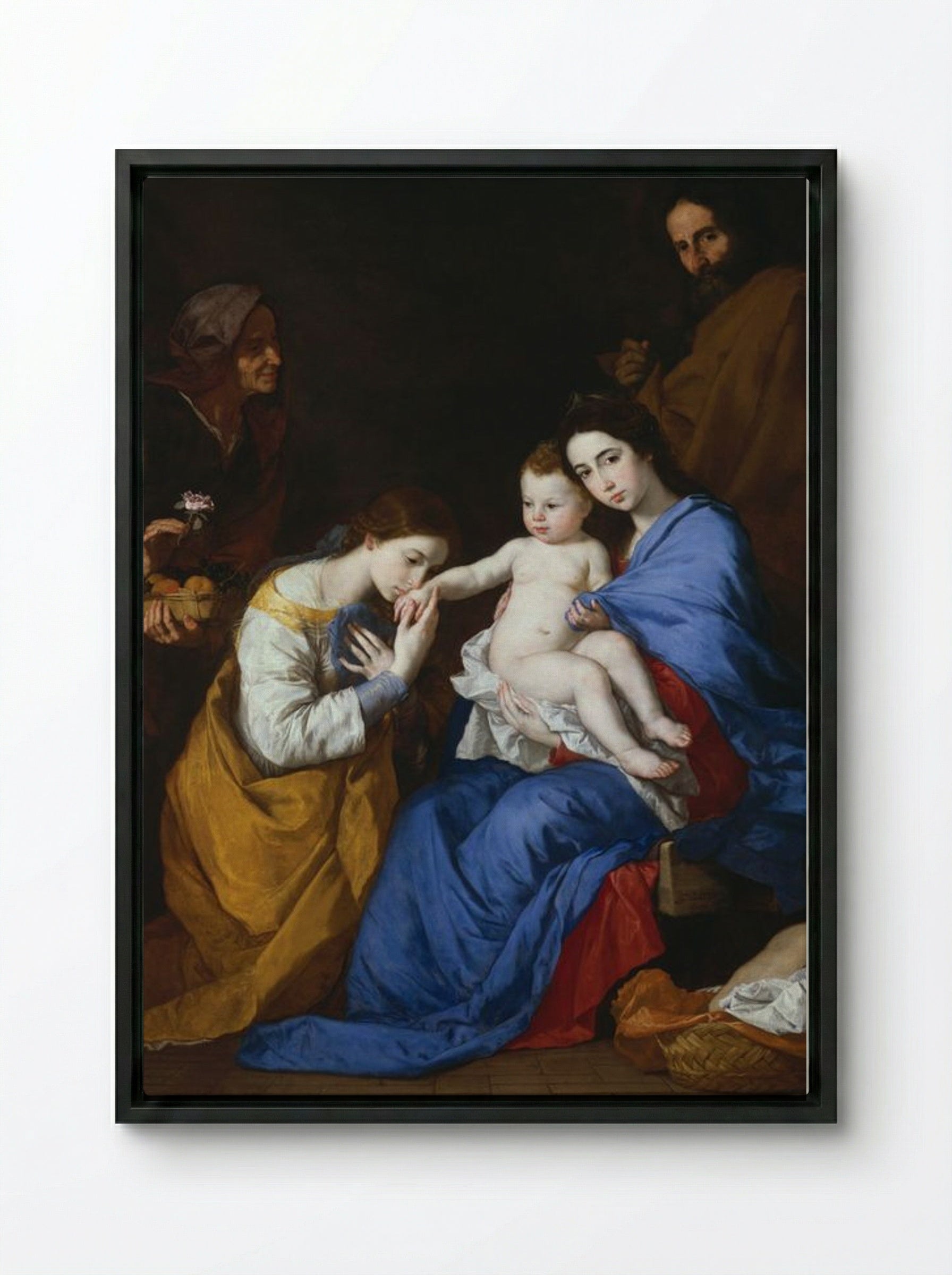 The Holy Family with Saints Anne and Catherine of Alexandria - Jusepe de Ribera - Framed Canvas Black