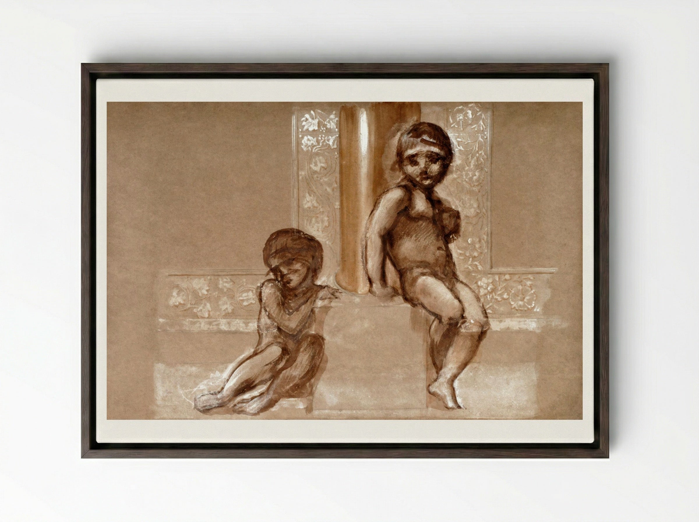 Study of Two Putti for 'The Troy Triptych' - Edward Burne-Jones - Framed Canvas Dark Wood