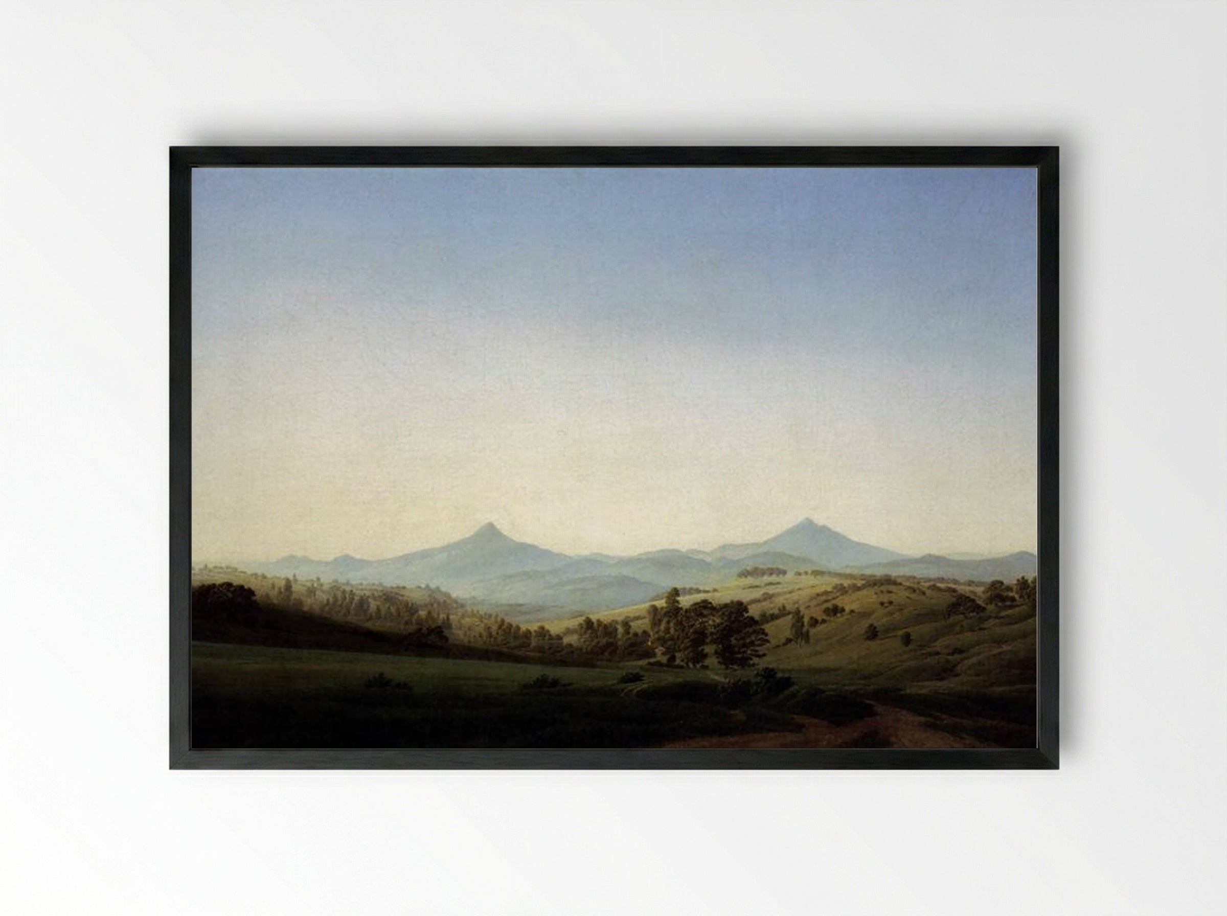 Bohemian Landscape with Mount Milleschauer - Caspar David Friedrich - Framed Print Black
