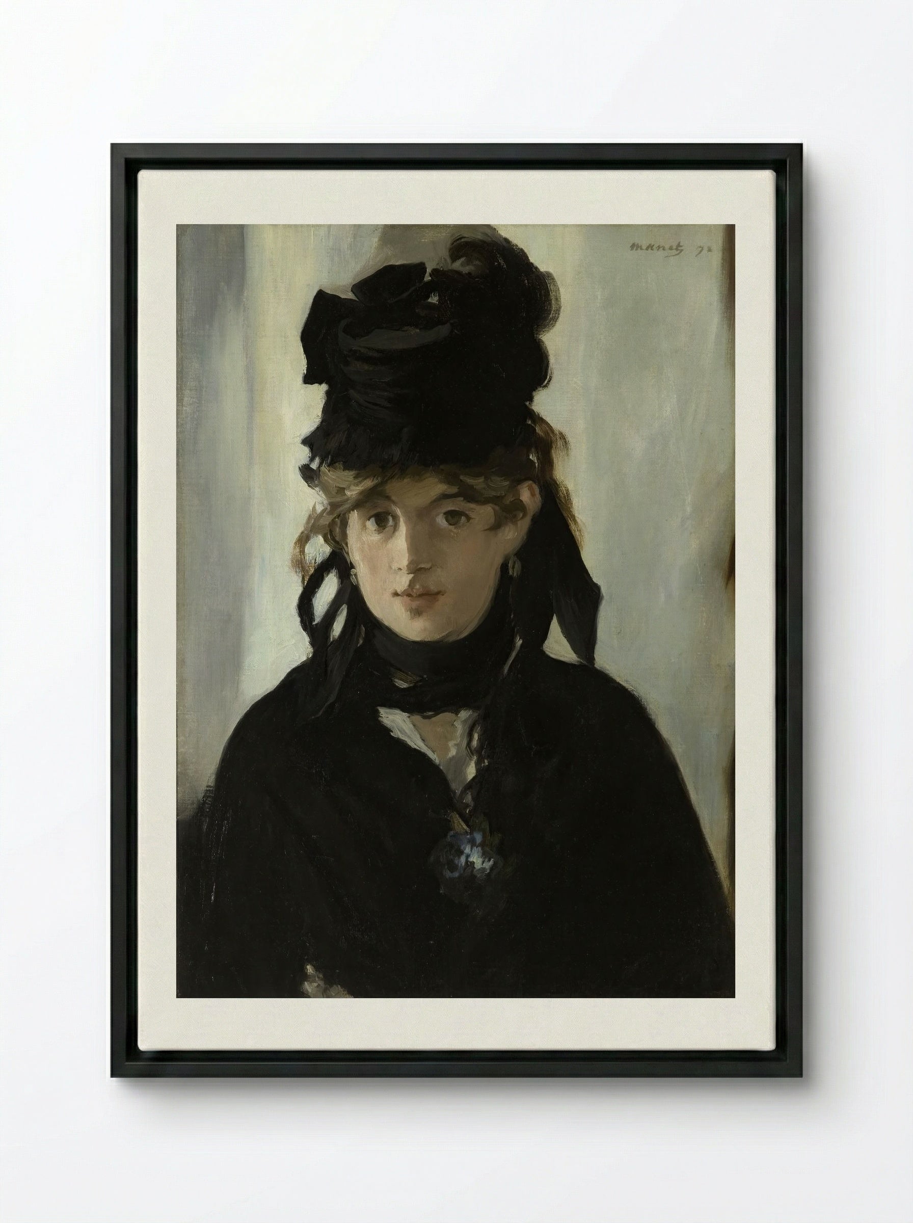 Berthe Morisot With a Bouquet of Violets - Édouard Manet - Framed Canvas Black
