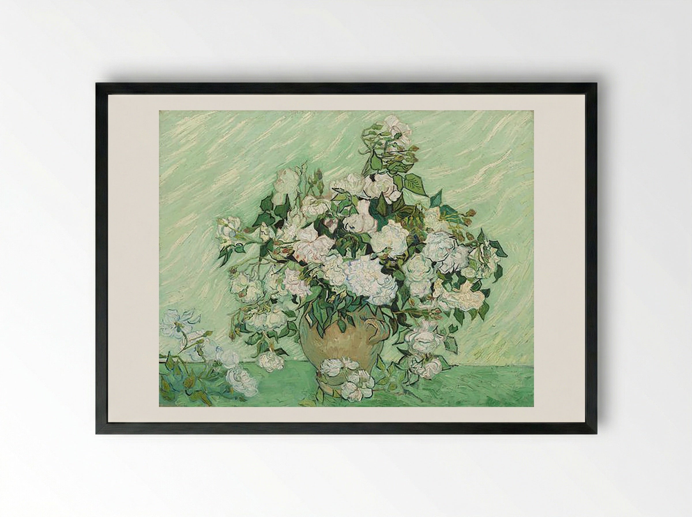 Vase with Pink Roses - Vincent van Gogh - Framed Print Black