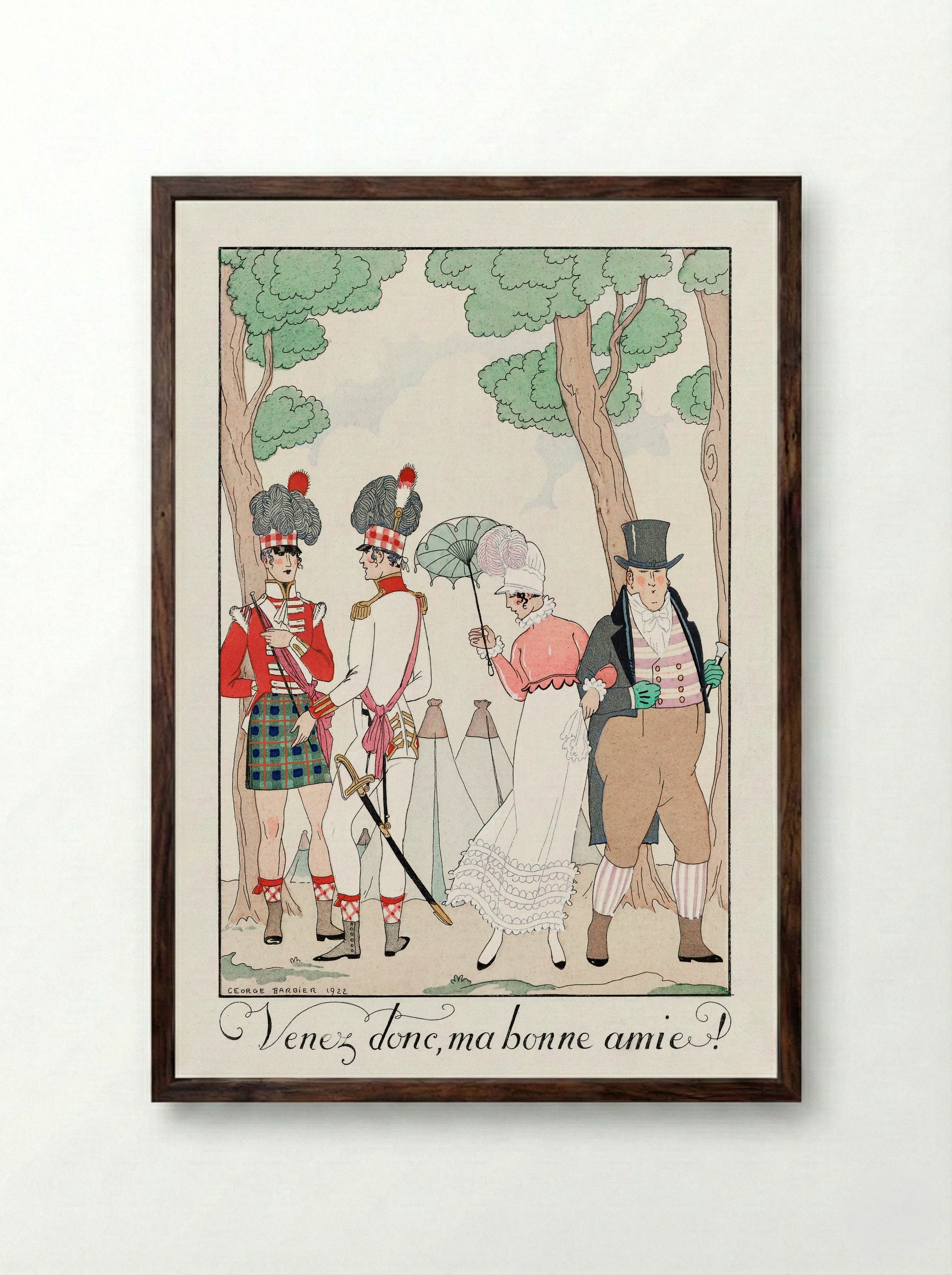 Come on, my good friend! - George Barbier - Framed Print Dark Wood