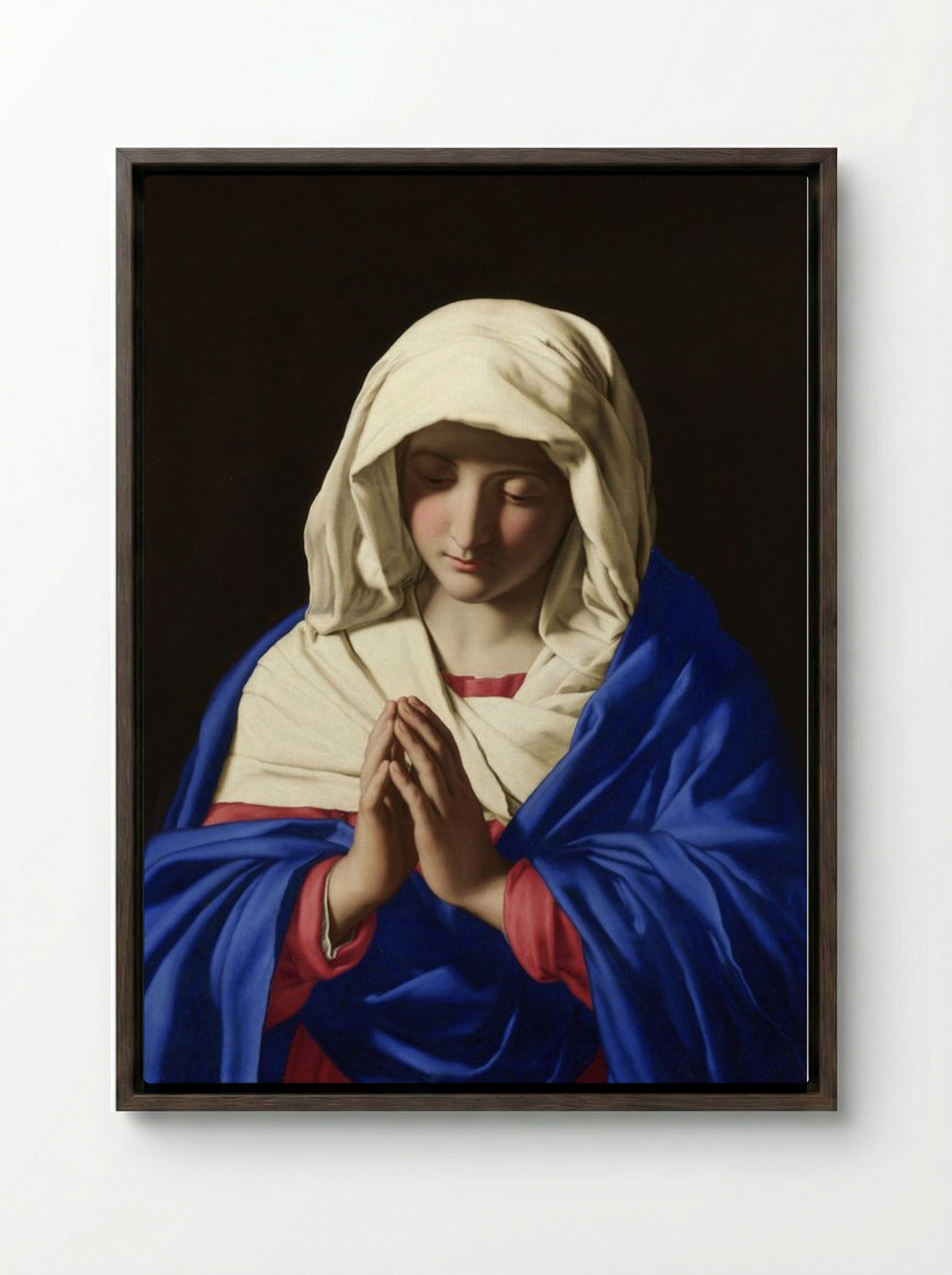 The Virgin in Prayer - Hendrick Bloemaert - Framed Canvas Dark Wood