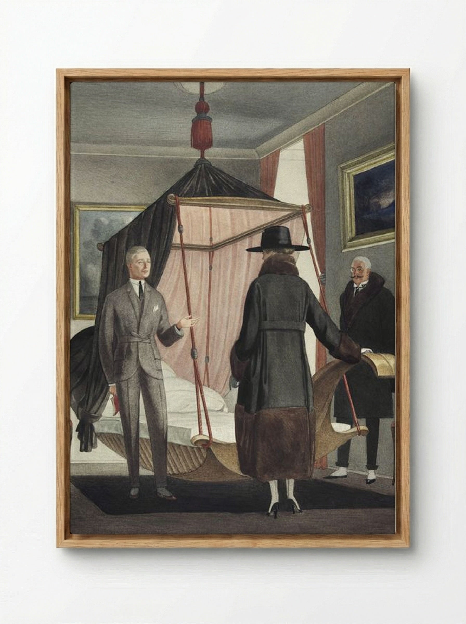 Two Men and a Woman in a Bedroom - Otto Friedrich Carl Lendecke - Framed Canvas Wood