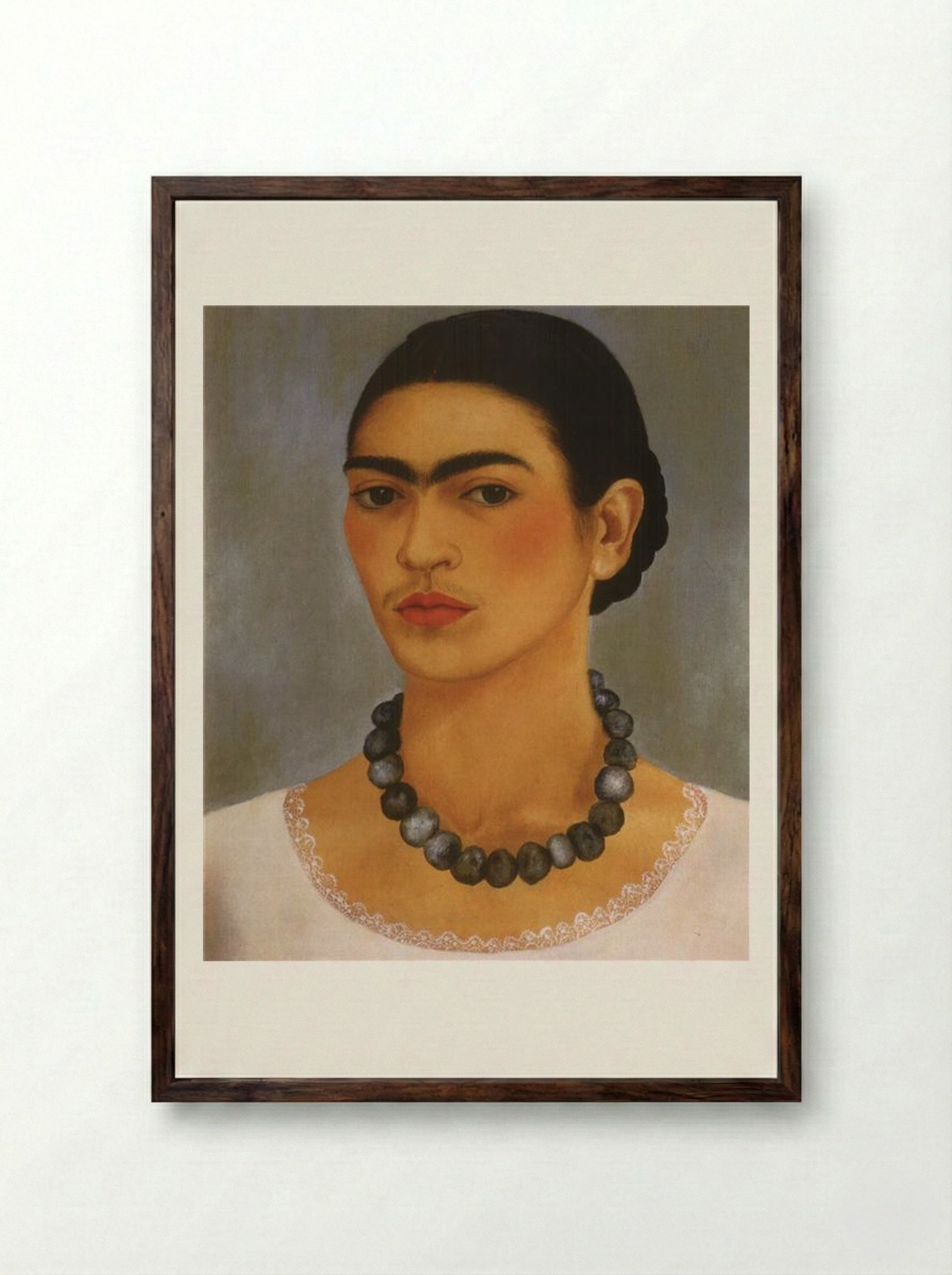 Self-Portrait with Necklace - Frida Kahlo - Framed Print Dark Wood