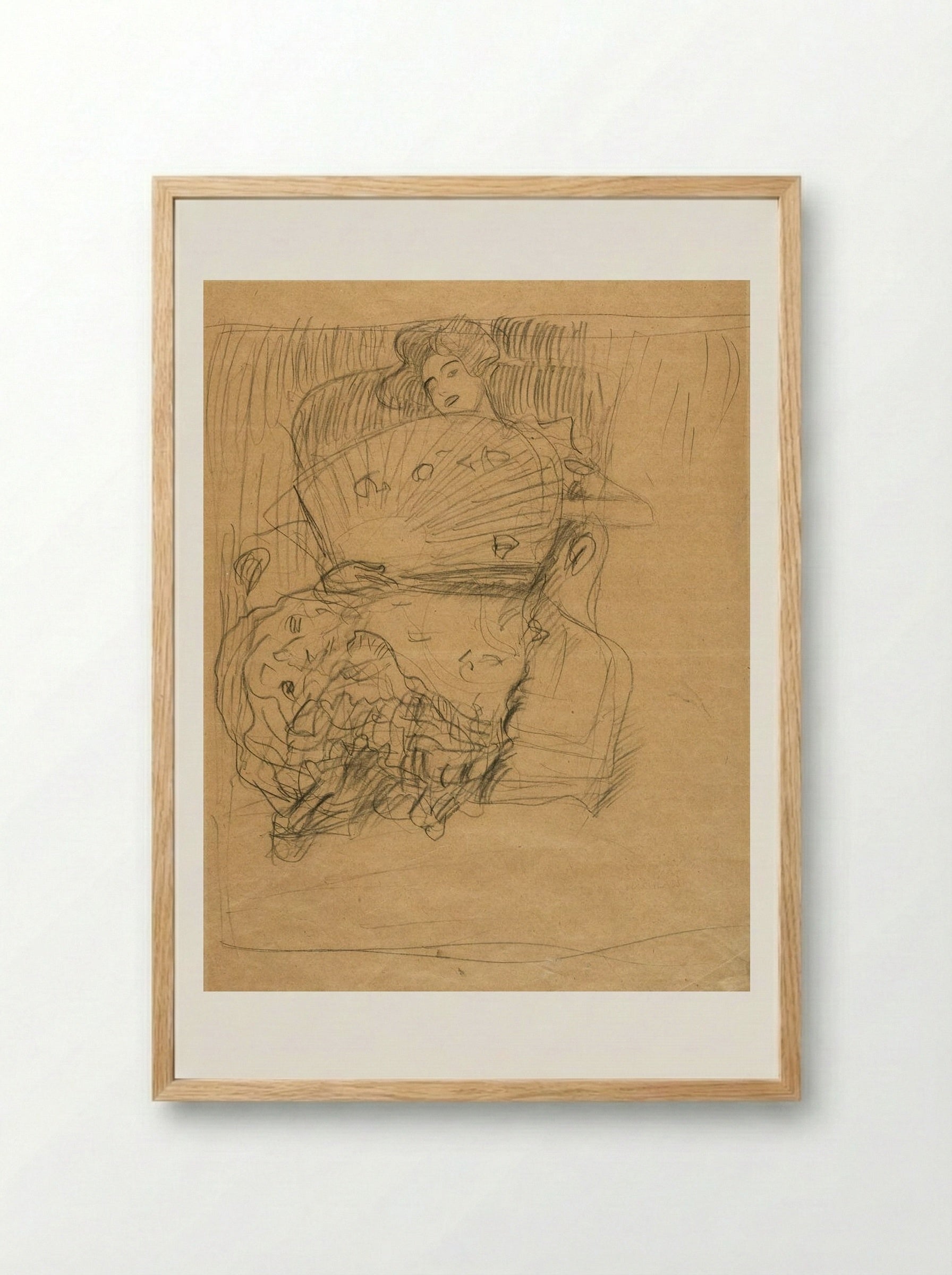 Lady with a Fan - Gustav Klimt - Framed Print Wood