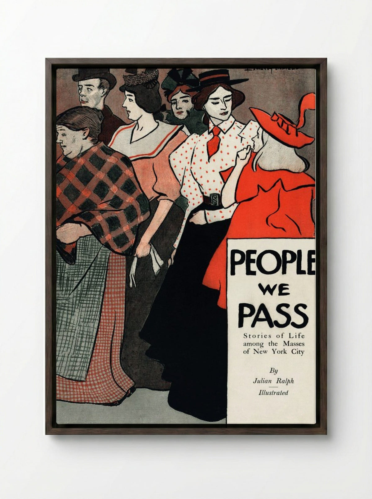 People We Pass - Edward Penfield - Framed Canvas Dark Wood