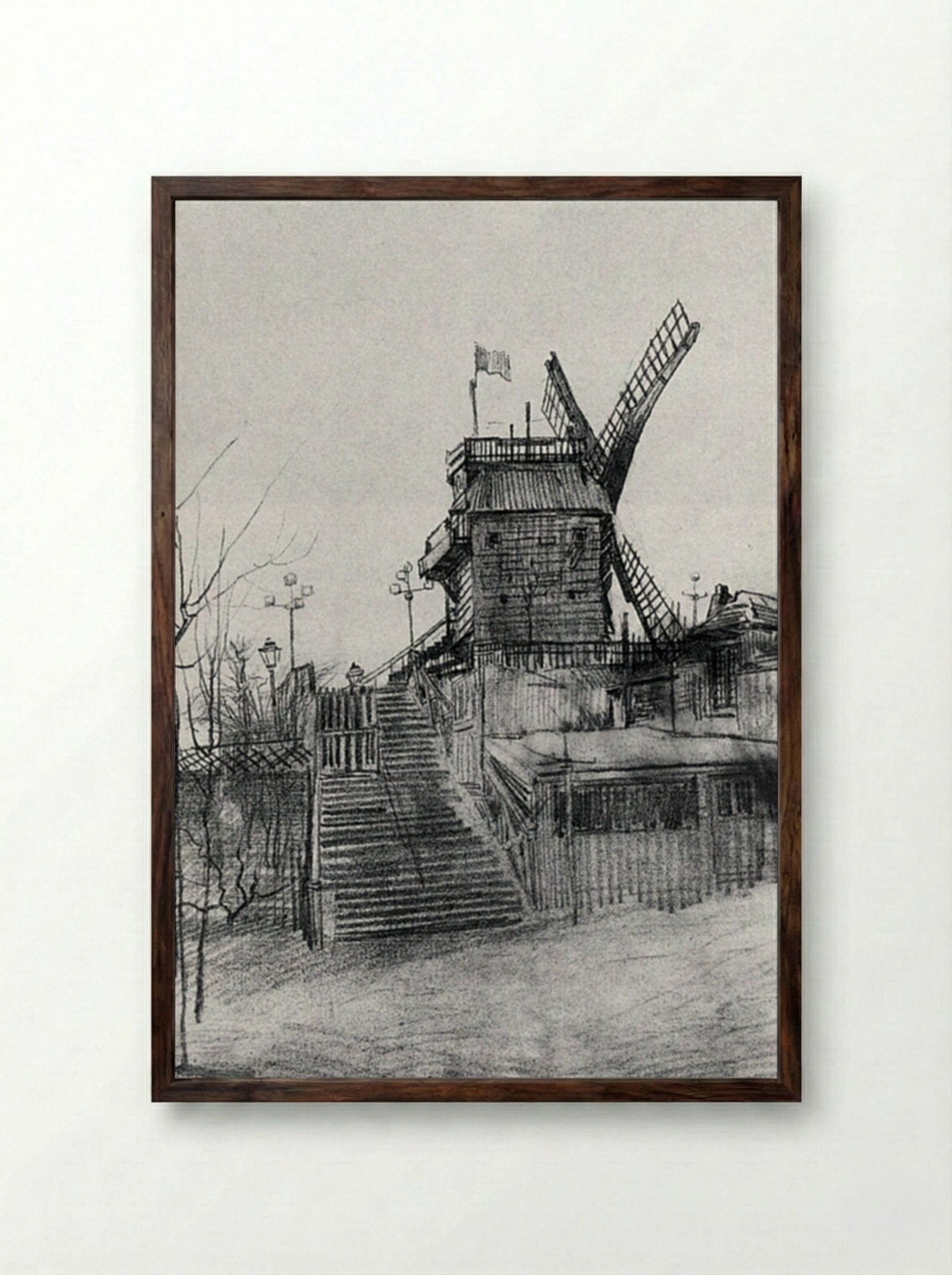 Le Moulin de la Galette - Vincent van Gogh - Framed Print Dark Wood