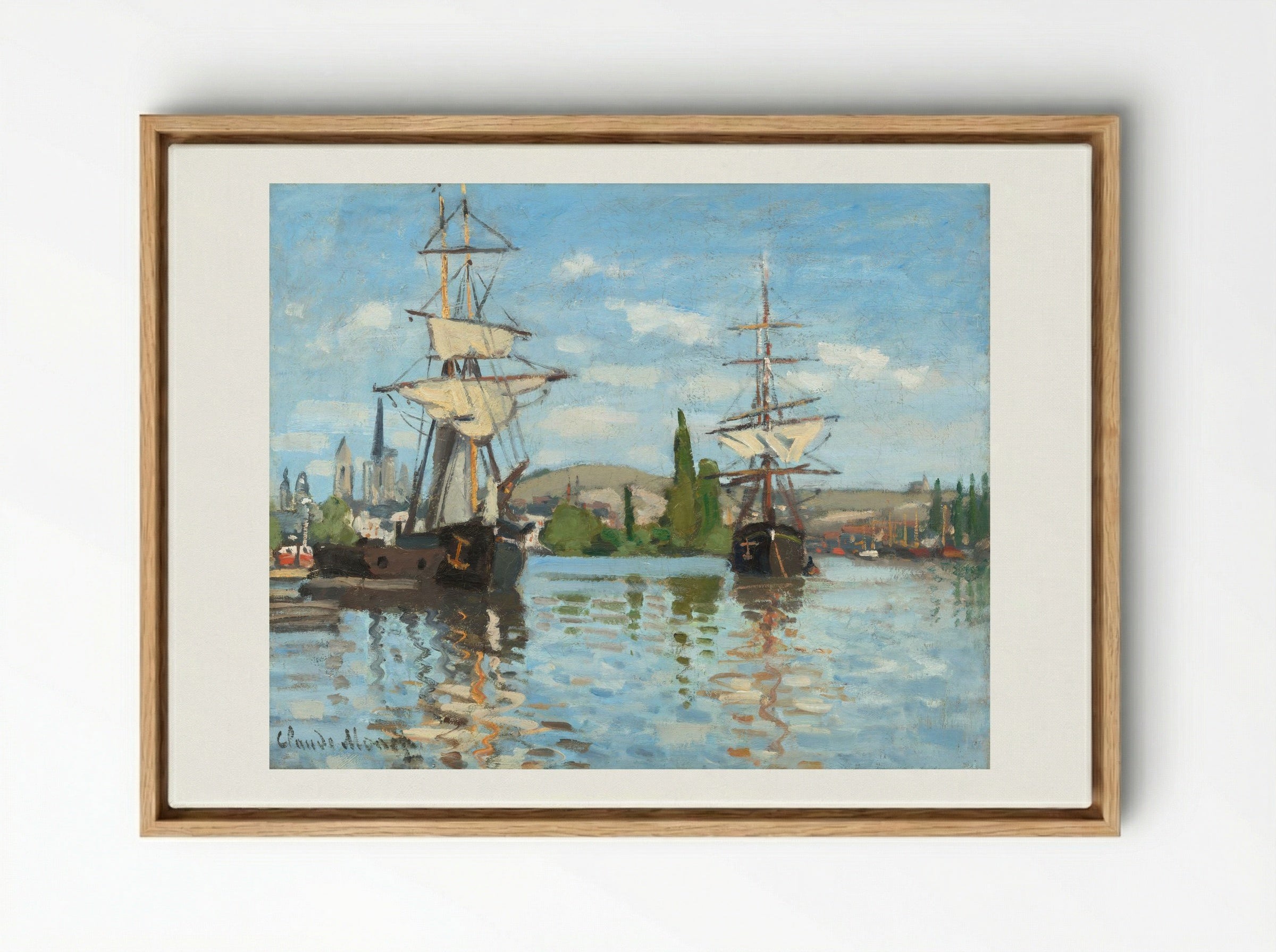 Ships Riding on the Seine at Rouen - Claude Monet - Framed Canvas Wood