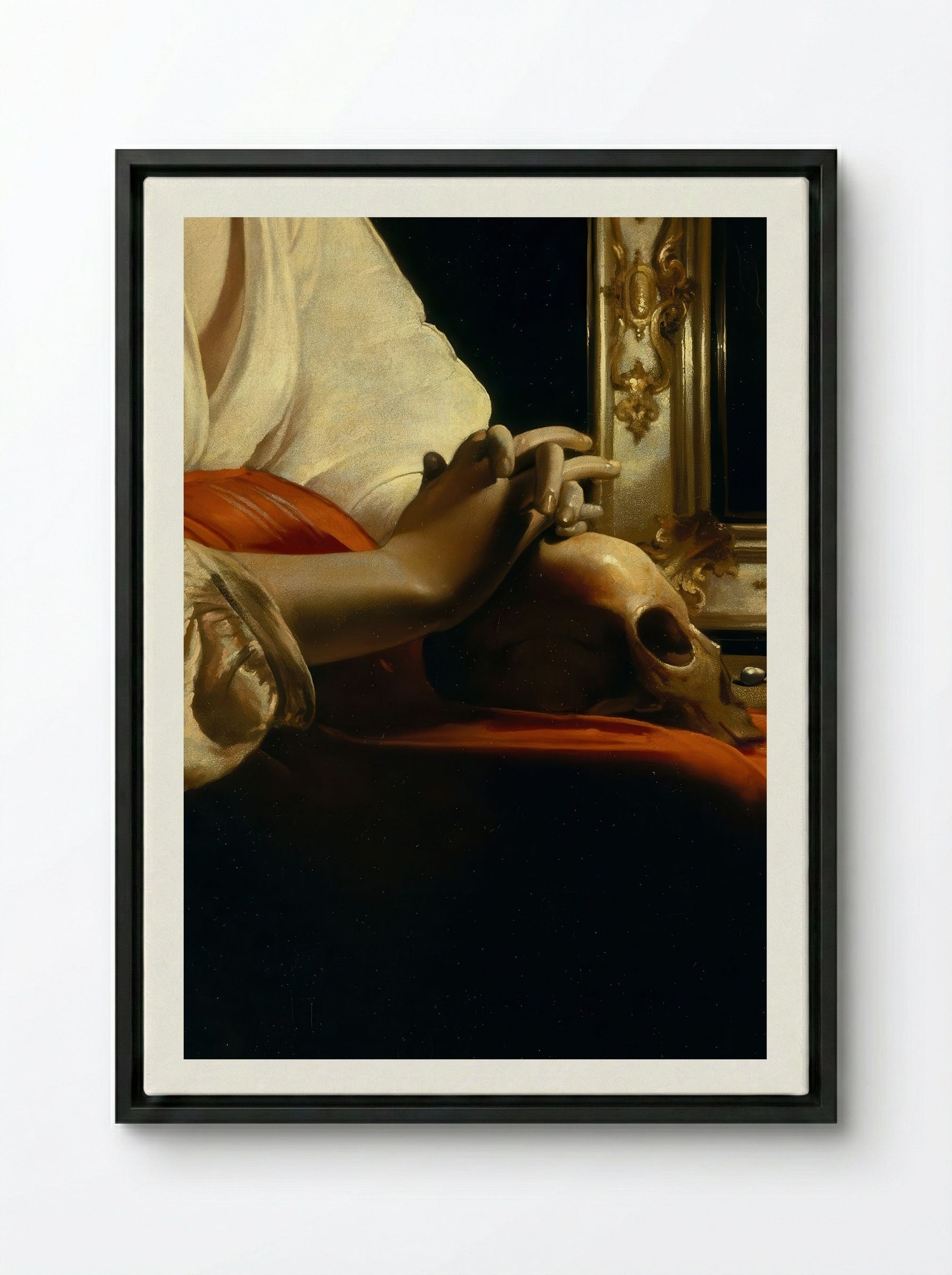 The Penitent Magdalen - Georges de La Tour - Framed Canvas Black