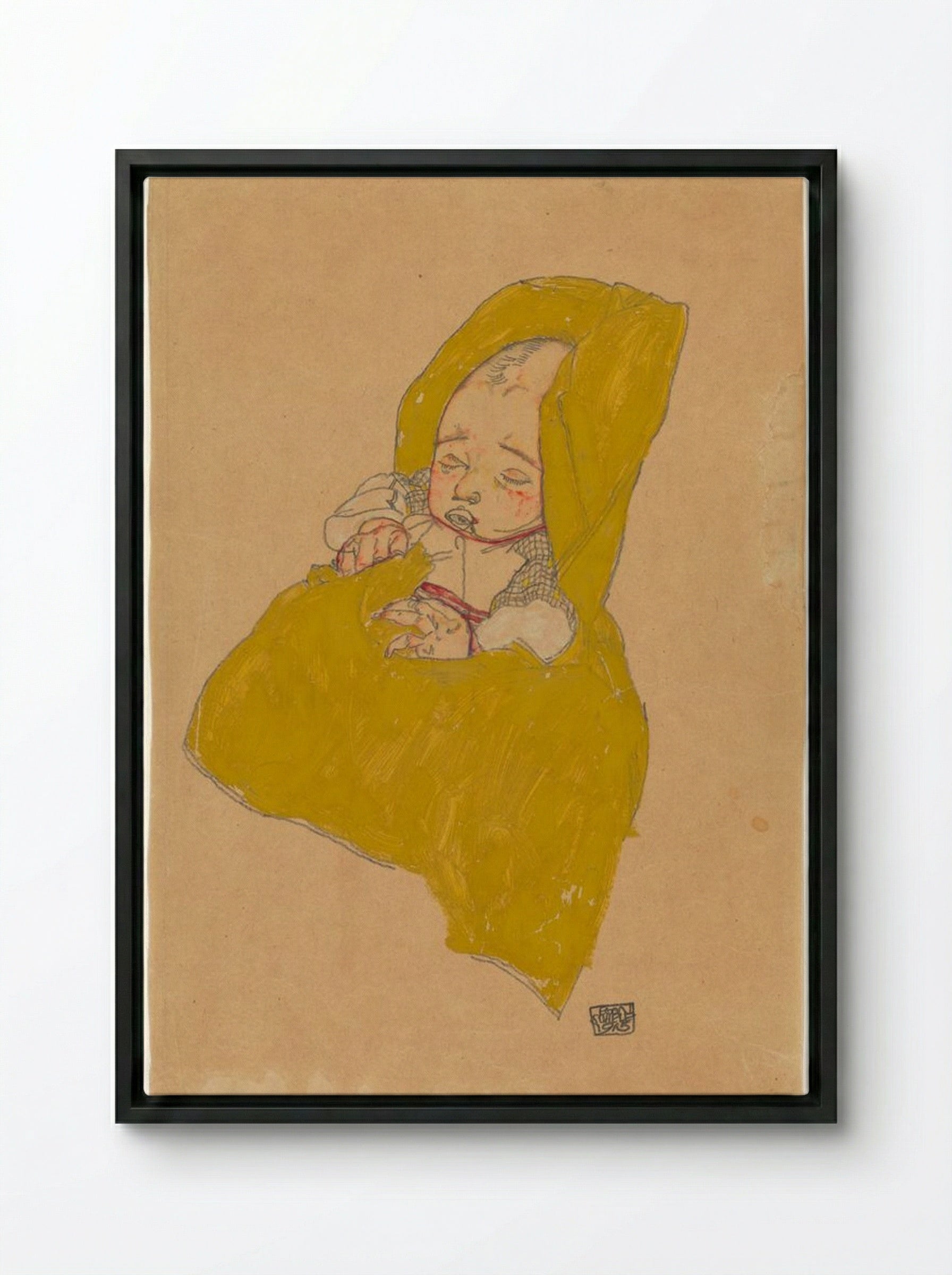 Infant in Swaddling Clothes - Egon Schiele - Framed Canvas Black