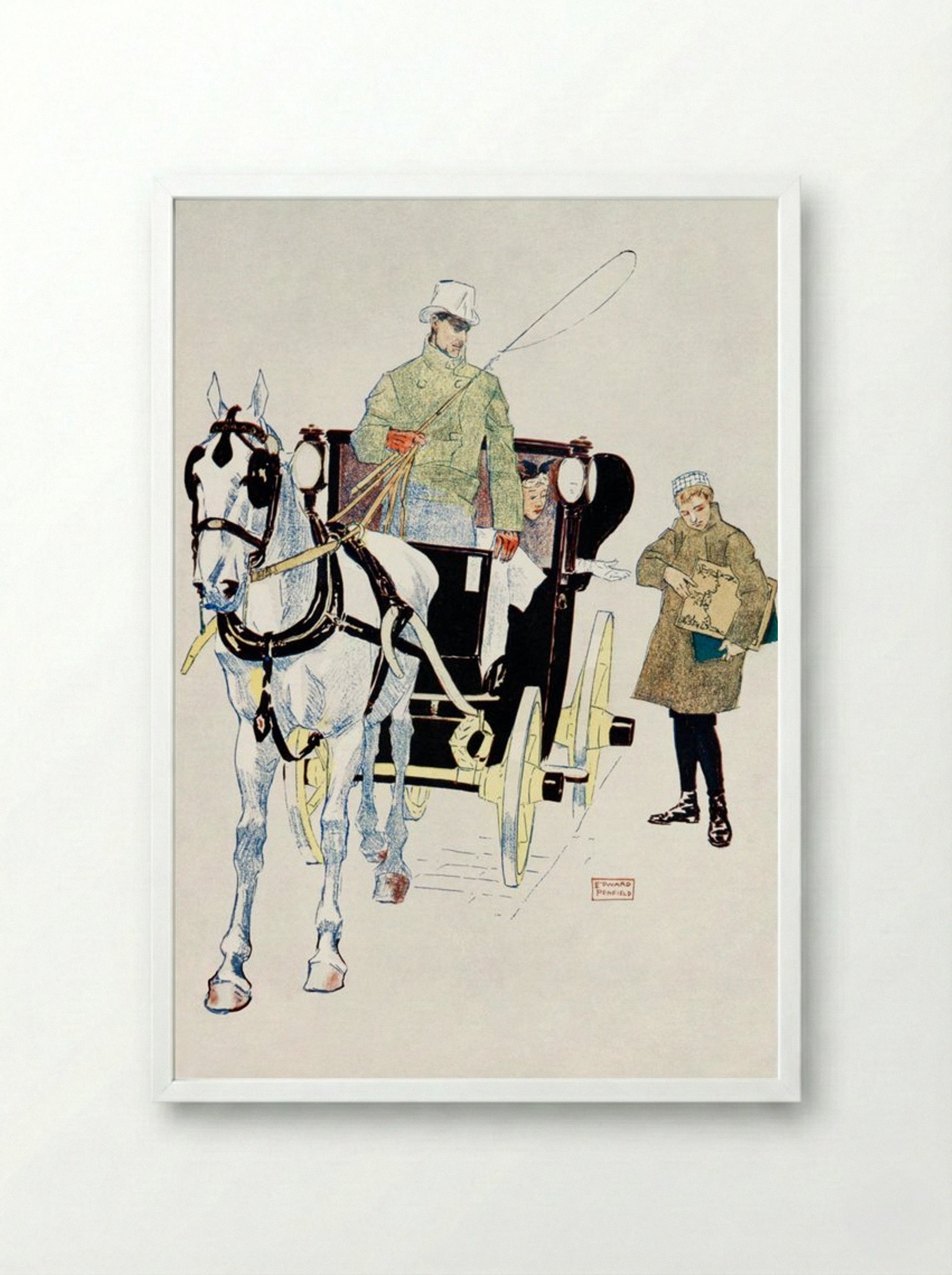 Vintage Carriage - Edward Penfield - Framed Print White