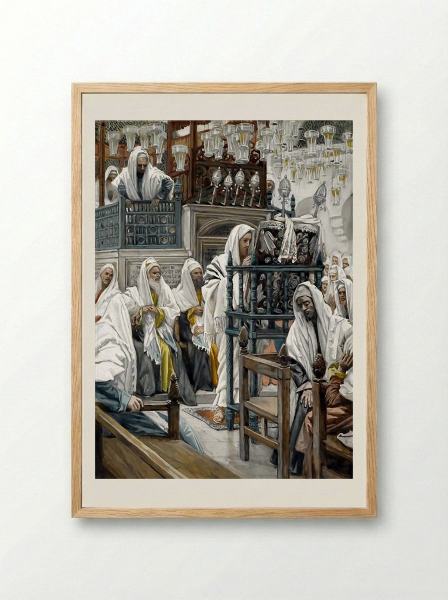Jesus Unrolls the Book in the Synagogue - James Tissot - Framed Print Wood