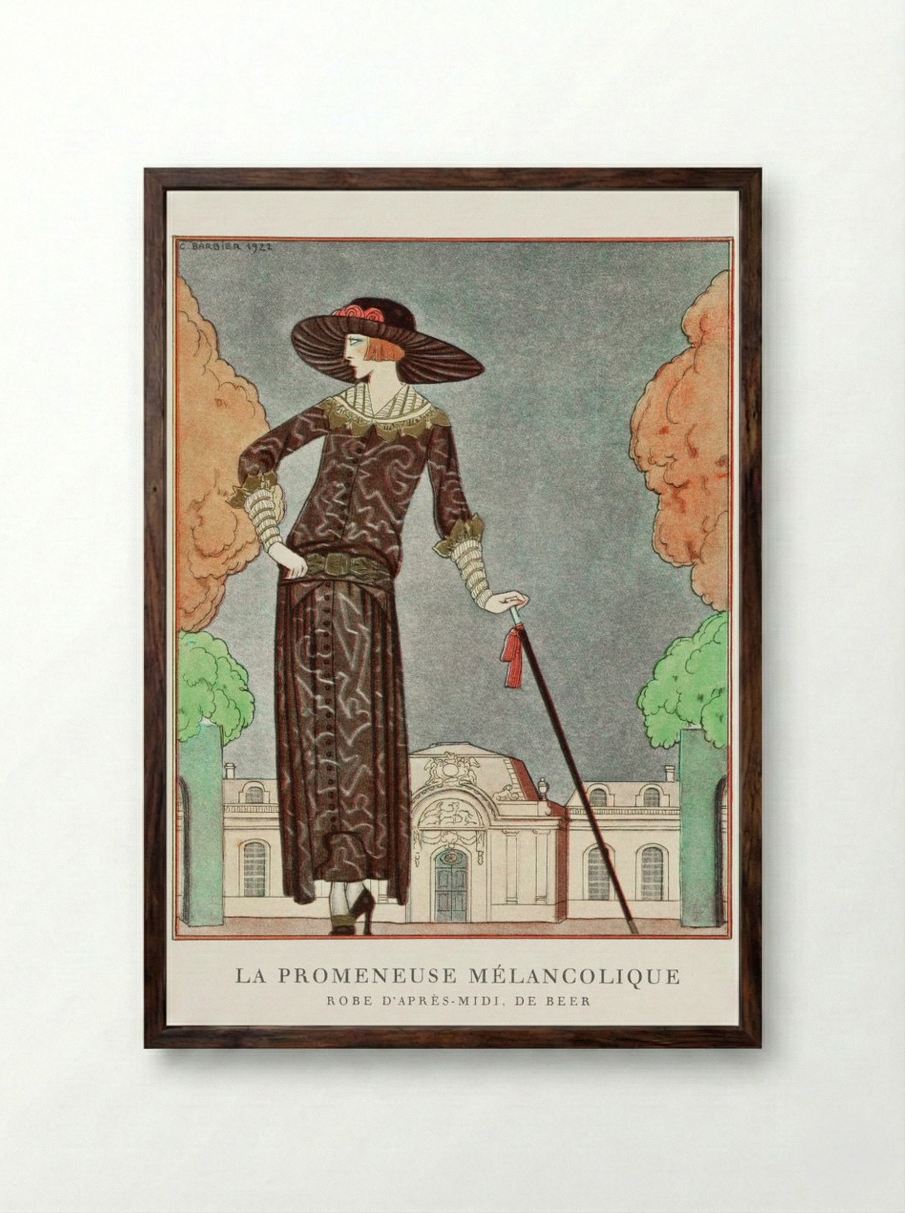 La Promeneuse Mélancolique - George Barbier - Framed Print Dark Wood