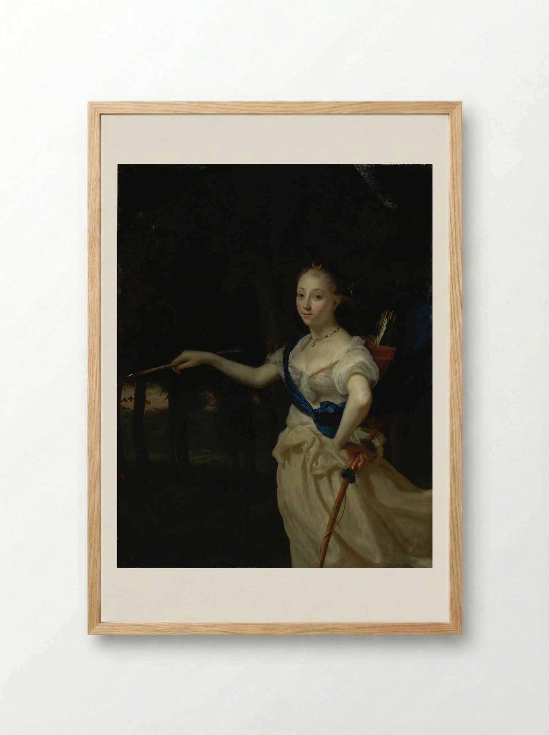 Portrait of a Lady as the Goddess Diana - Godfried Schalcken - Framed Print Wood