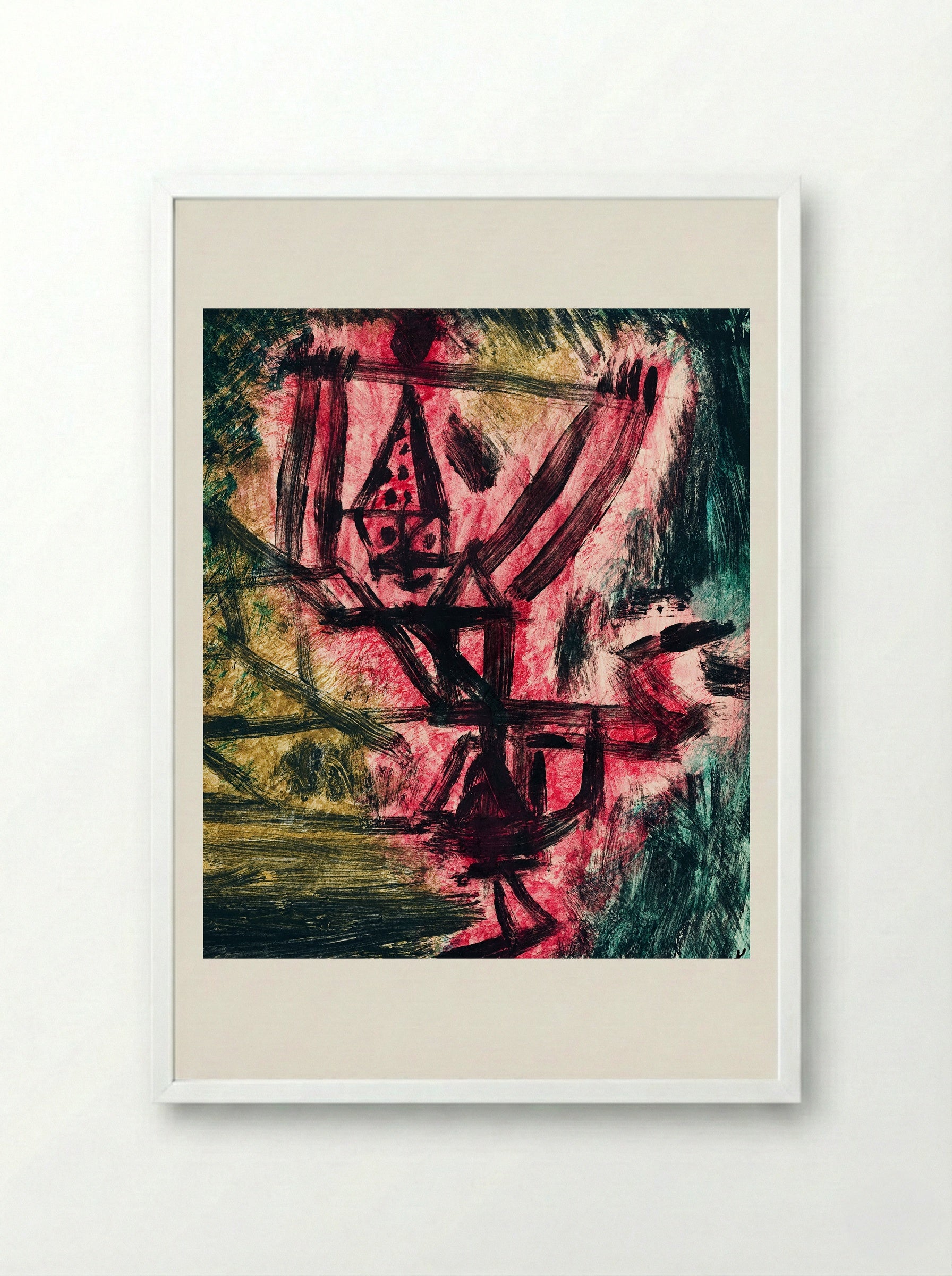 Feuer-Clown I (Fire Clown) - Paul Klee - Framed Print White