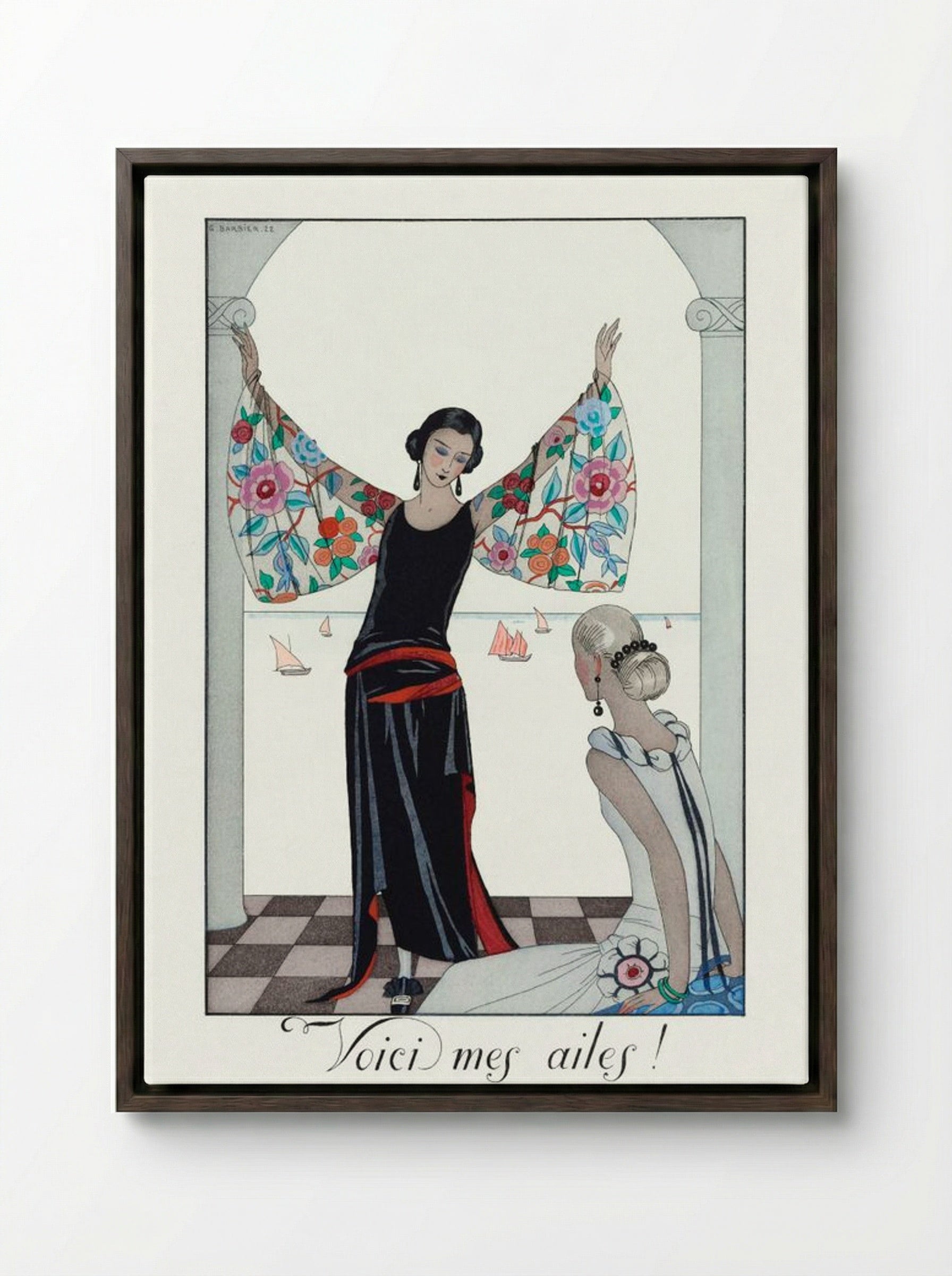 Voici mes ailes! - George Barbier - Framed Canvas Dark Wood