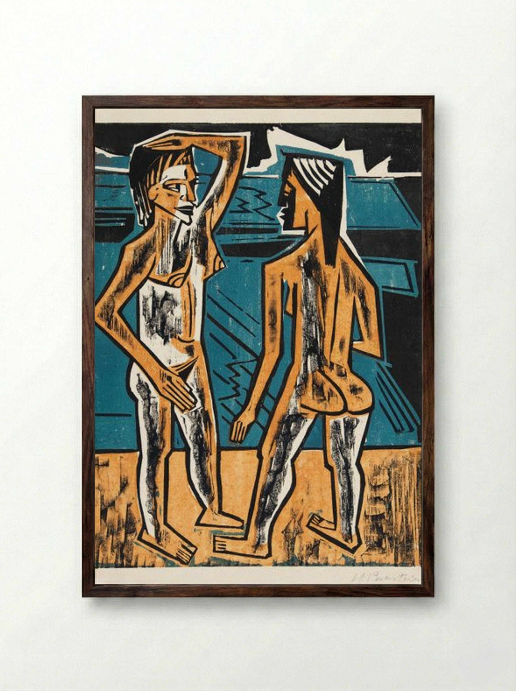 Two Standing Nudes - Max Pechstein - Framed Print Dark Wood