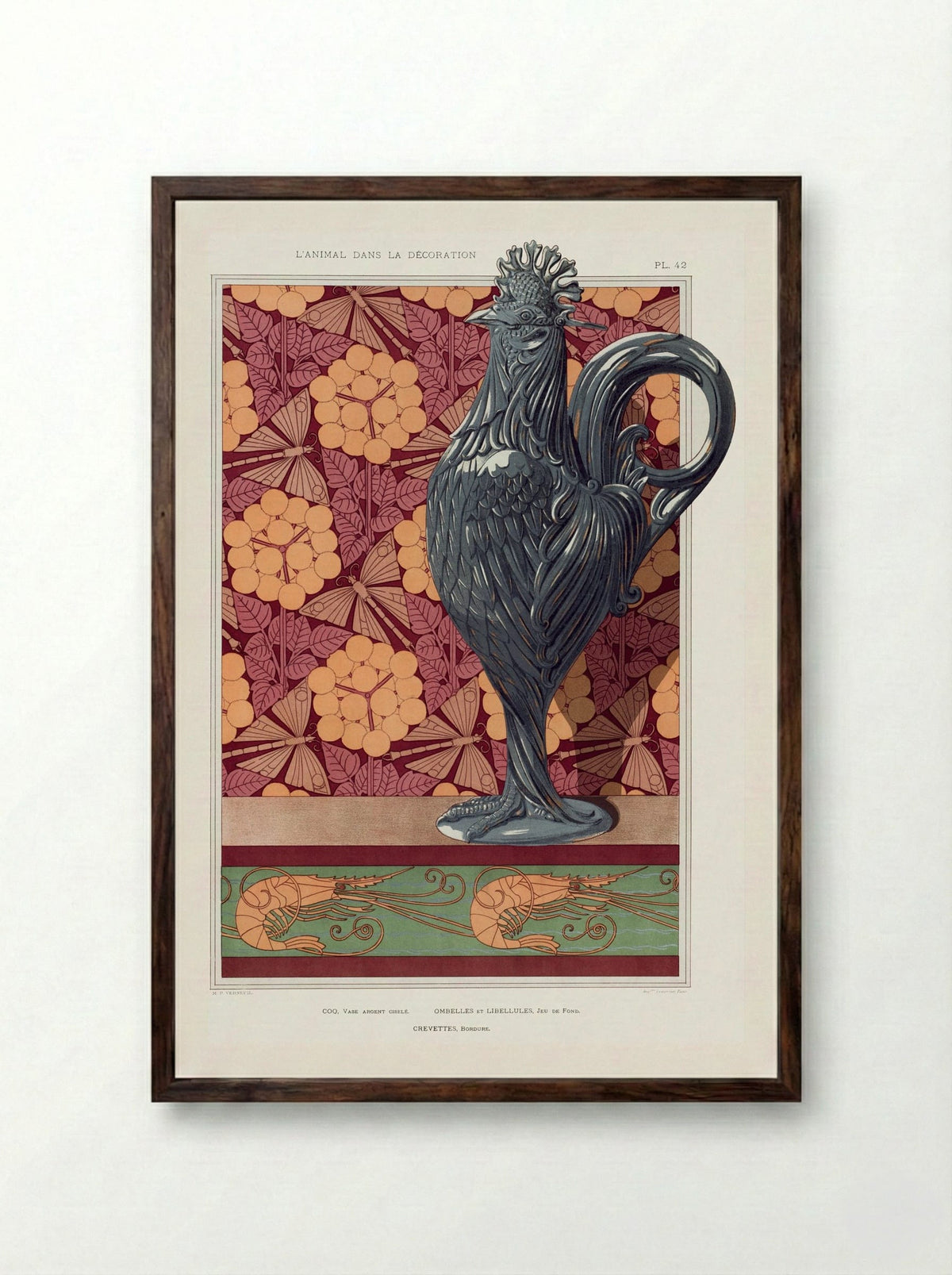 Crevettes, Bordure (from L'animal dans la décoration) - Maurice Pillard Verneuil - Framed Print Dark Wood