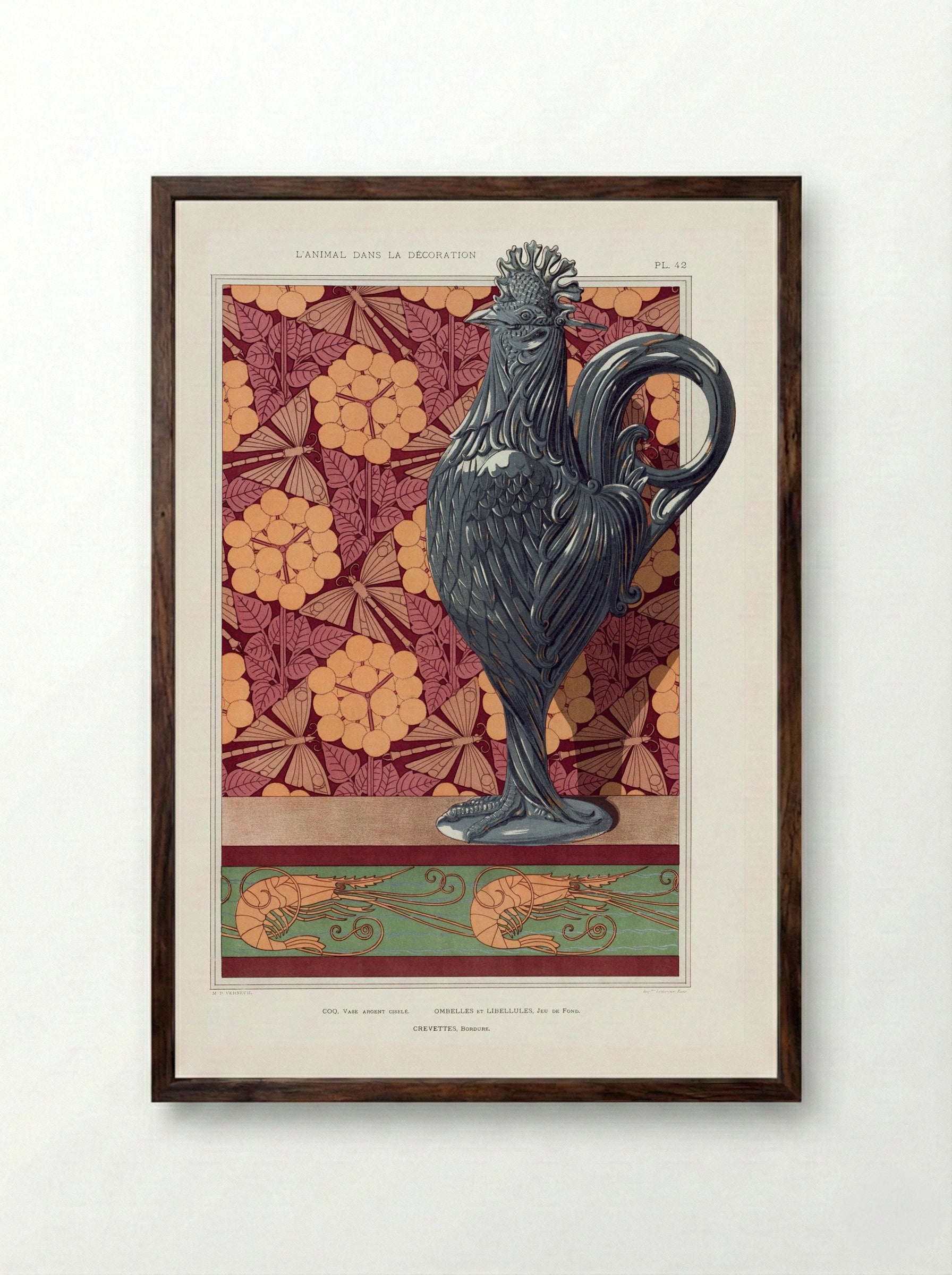 Crevettes, Bordure (from L'animal dans la décoration) - Maurice Pillard Verneuil - Framed Print Dark Wood