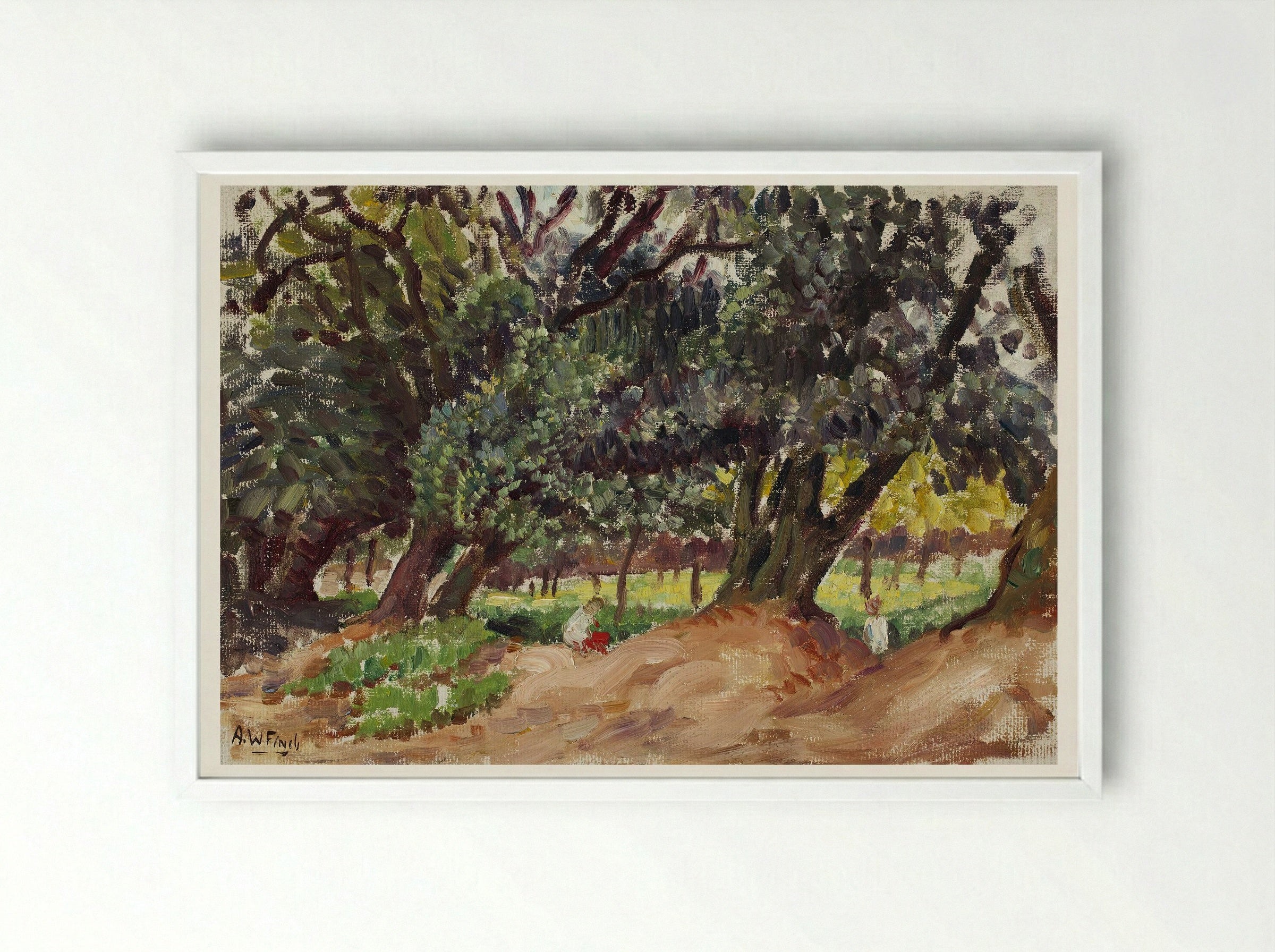 Park Scene, England (Puistokuva Englannista) - Alfred William Finch - Framed Print White