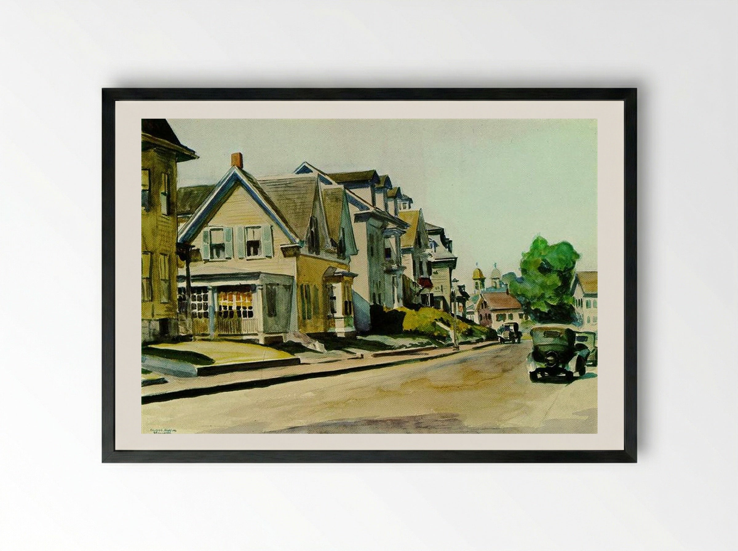 Sun on Prospect Street (Gloucester, Massachusetts) - Edward Hopper - Framed Print Black