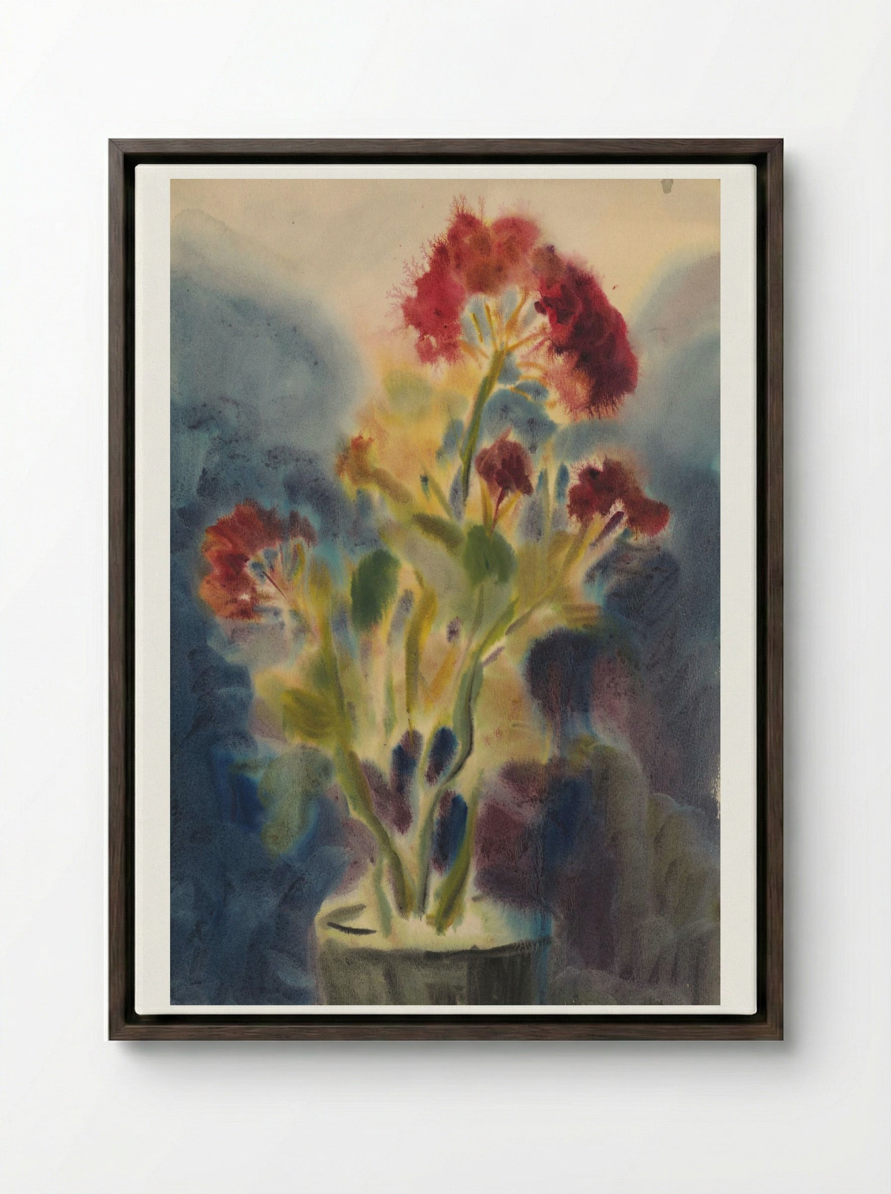 Red Flowers in Vase - Zolo Palugyay - Framed Canvas Dark Wood