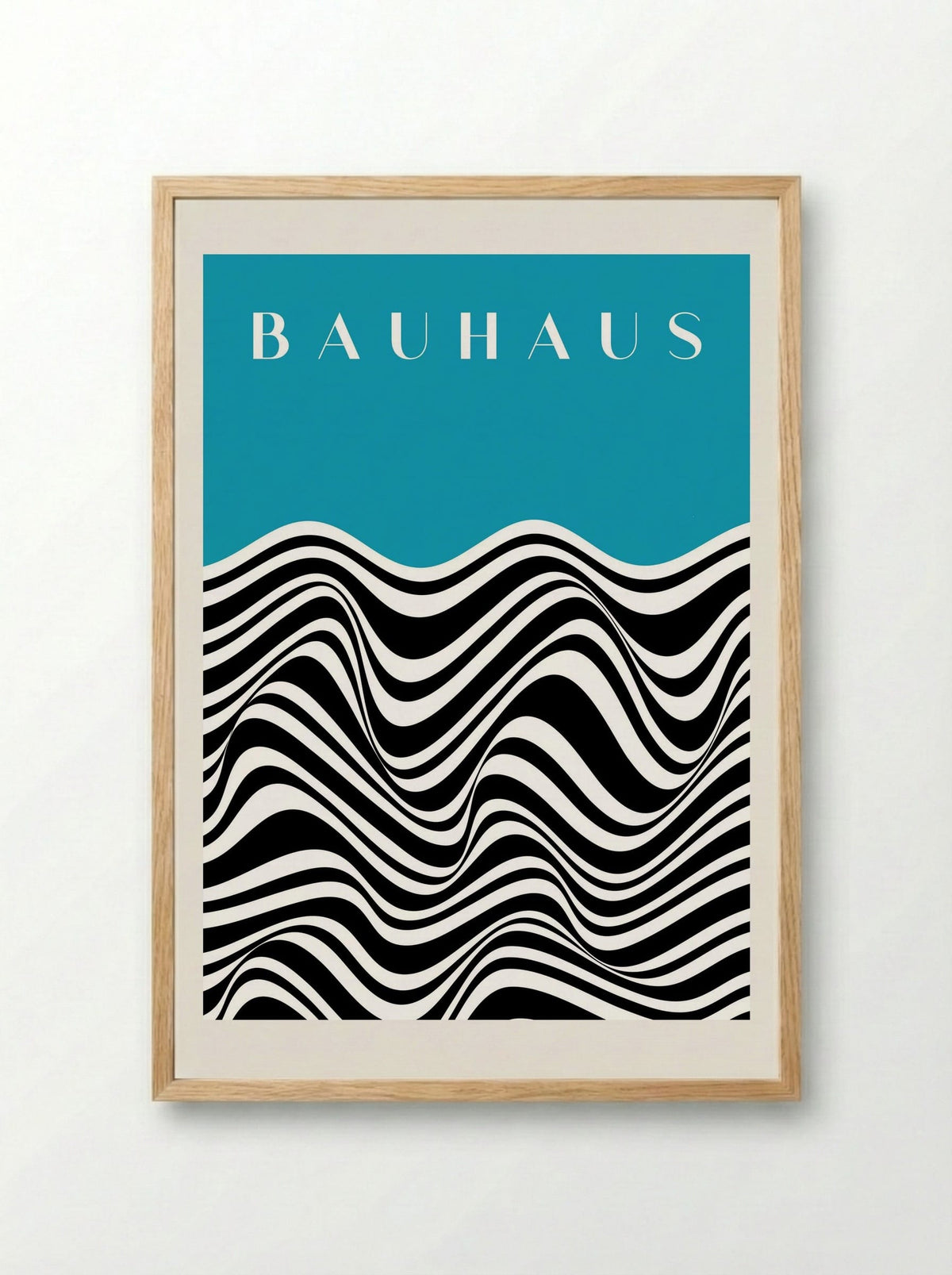 Bauhaus Waves on Cyan - Framed Print Wood