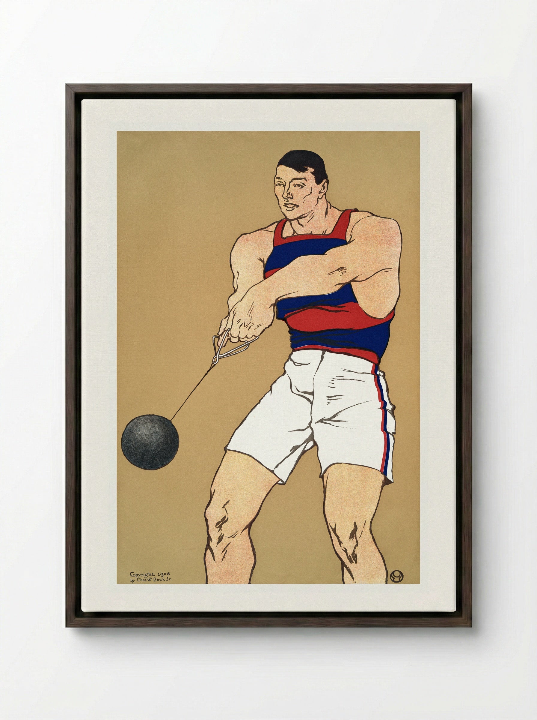 Hammer Throw - Edward Penfield - Framed Canvas Dark Wood